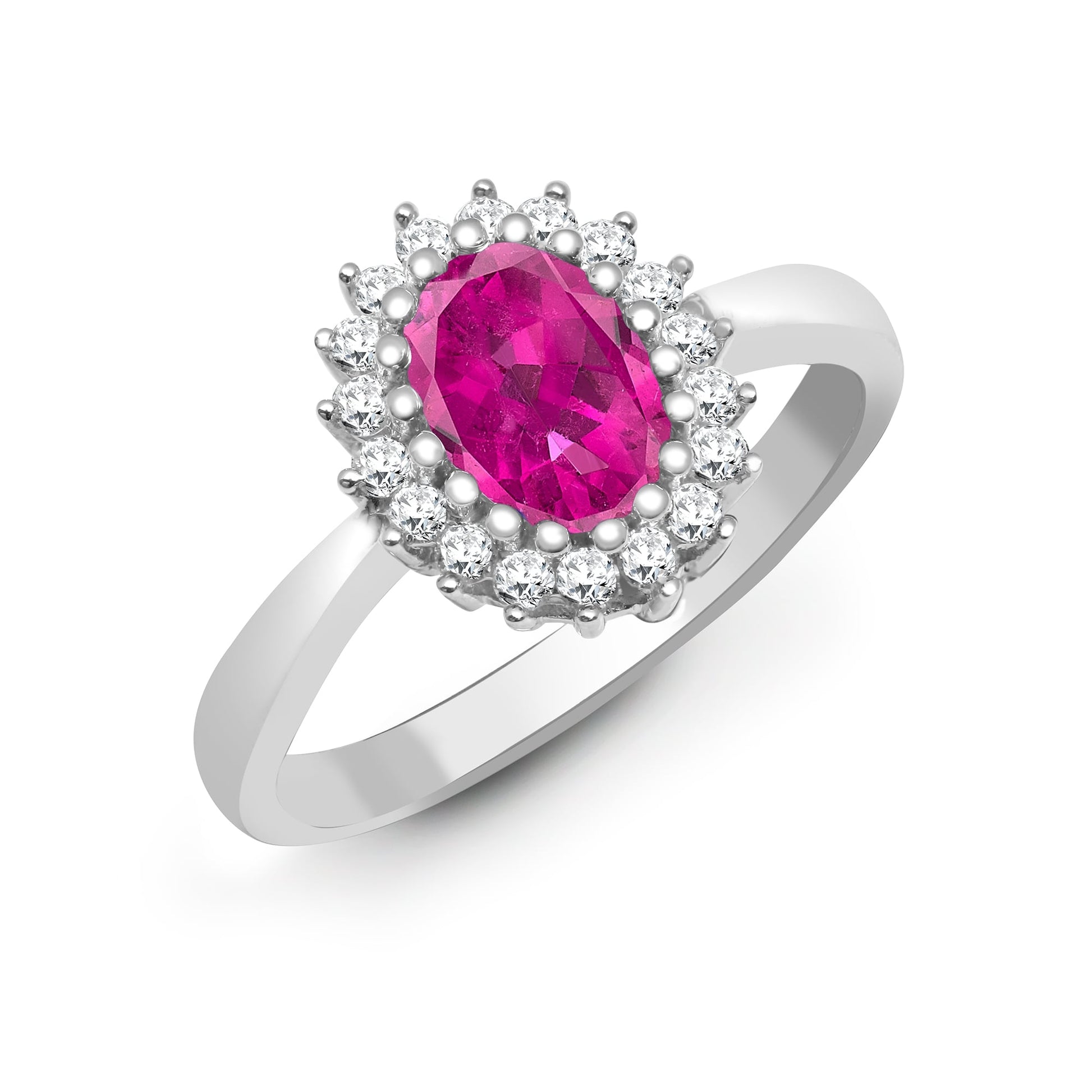 9ct White Gold 23pts Diamond and Pink Sapphire Ring
