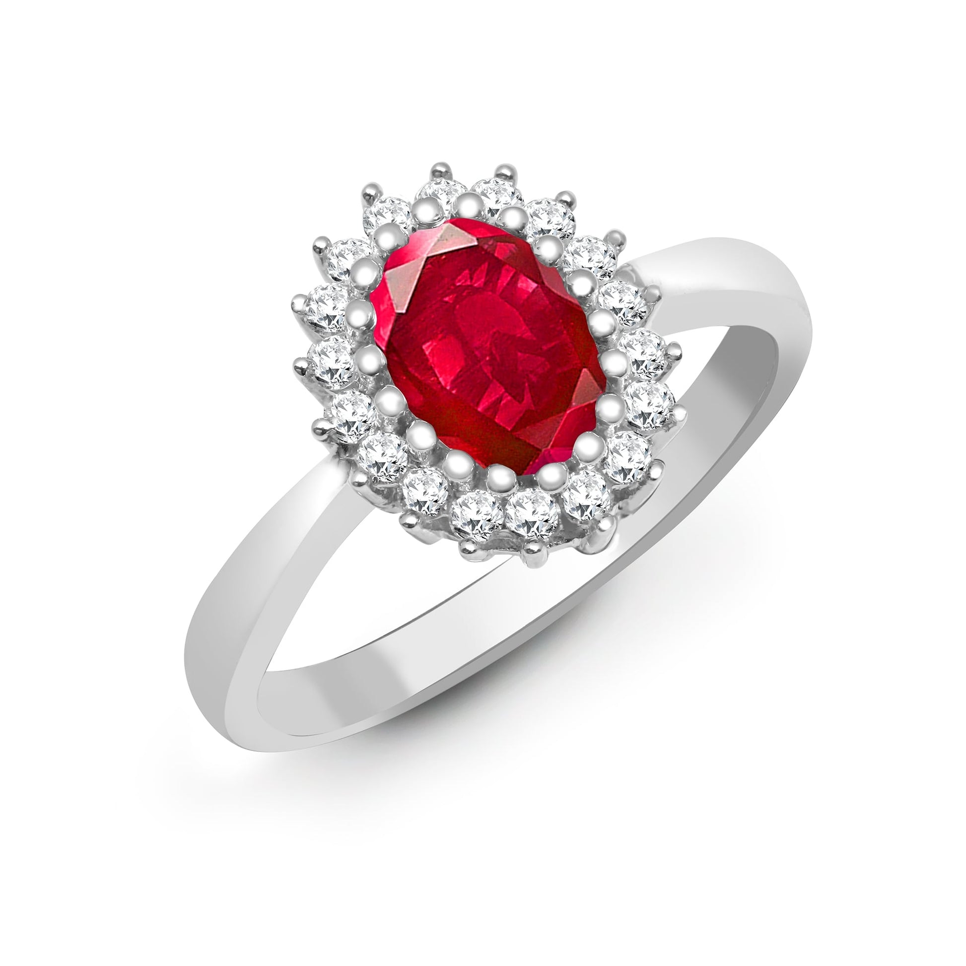 9ct White Gold 23pts Diamond and Ruby Ring
