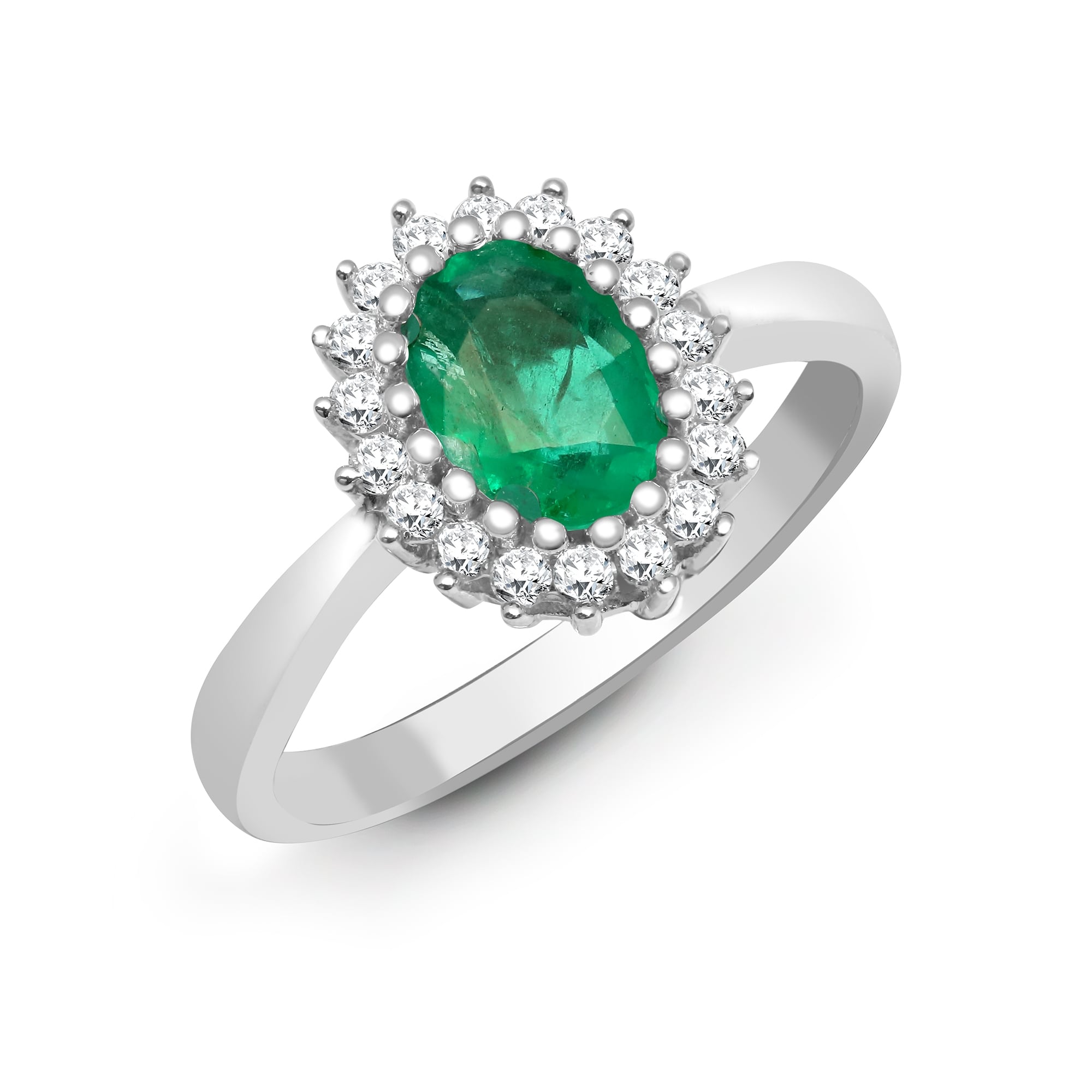 9ct White Gold 23pts Diamond and Emerald Ring