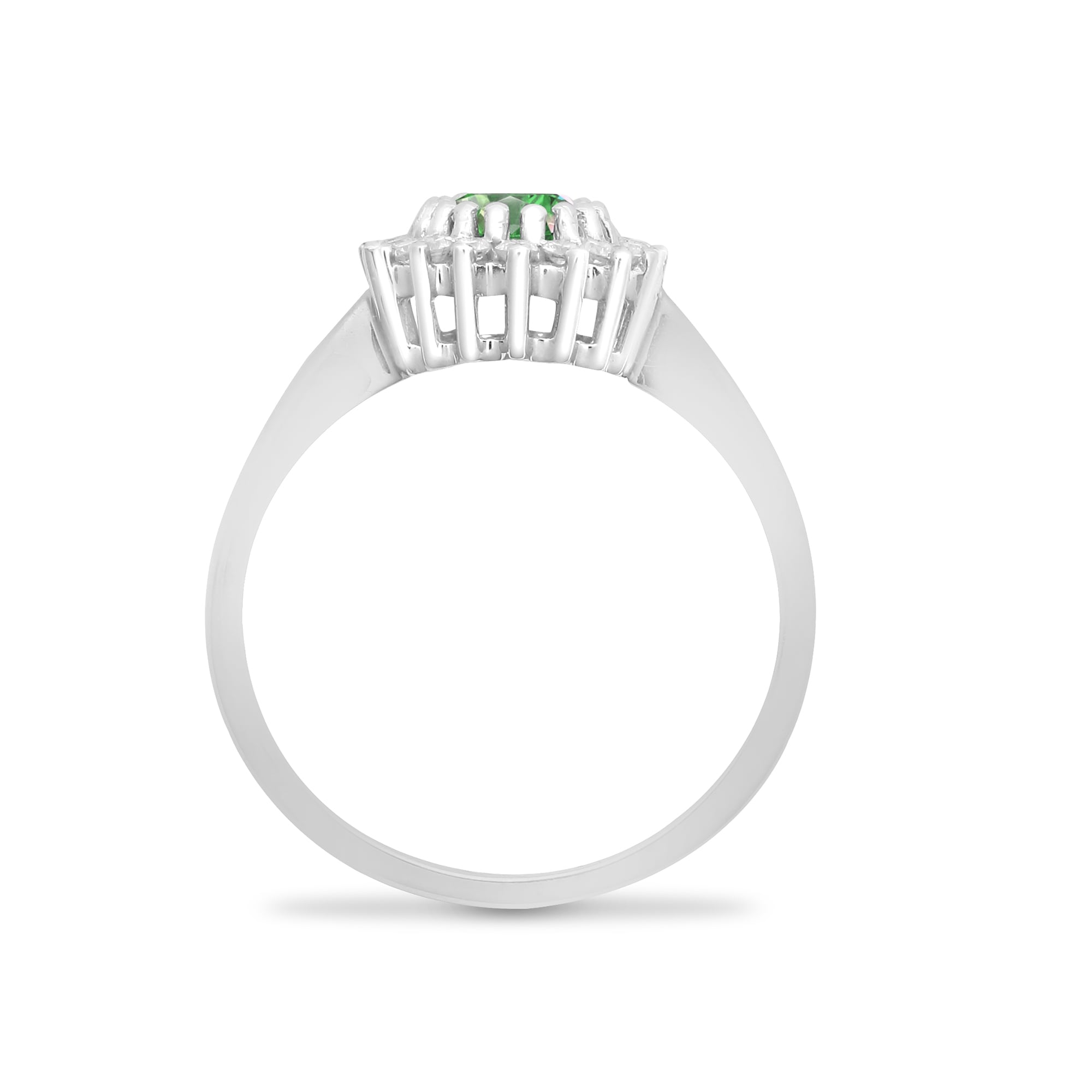 9ct White Gold 23pts Diamond and Emerald Ring