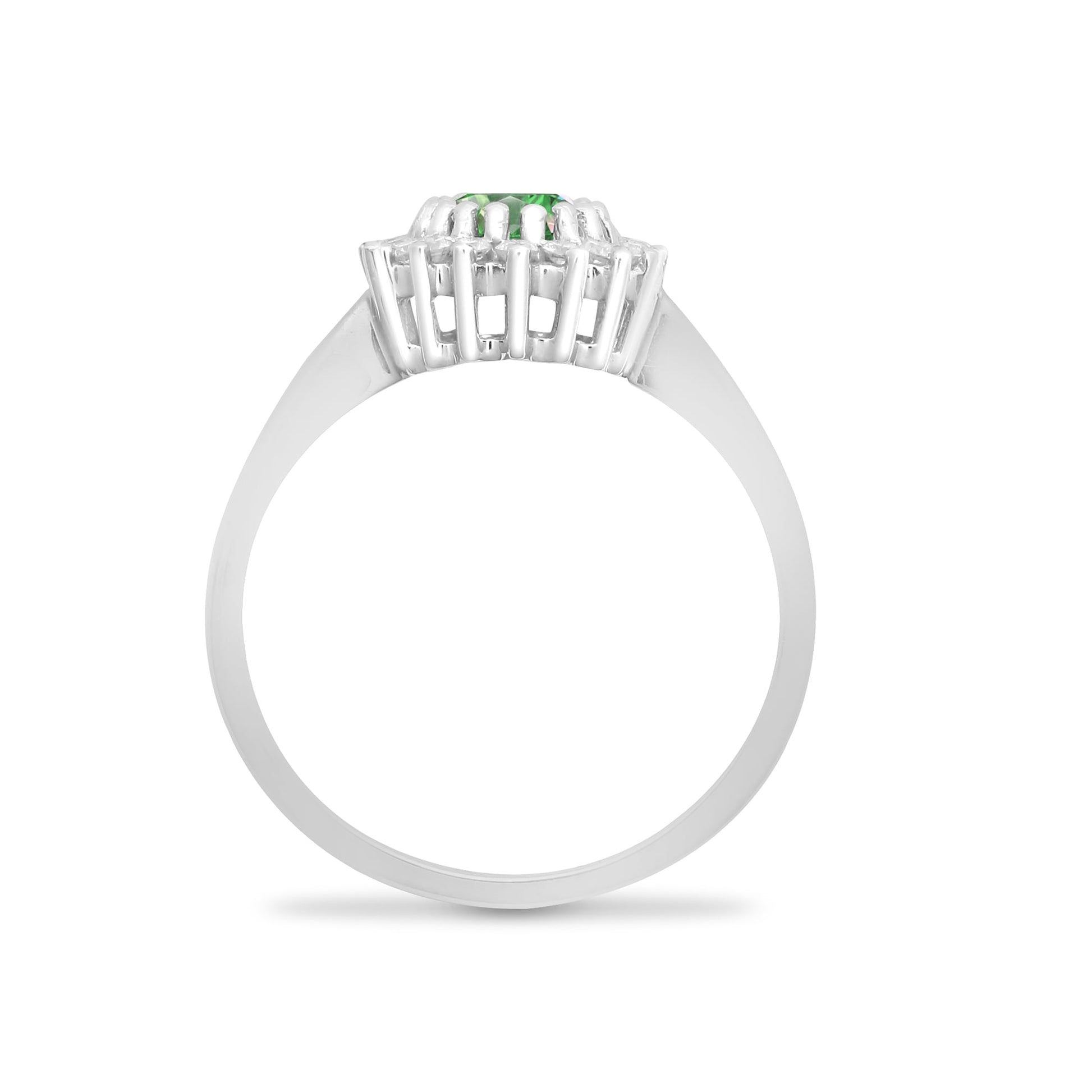 9ct White Gold 23pts Diamond and Emerald Ring