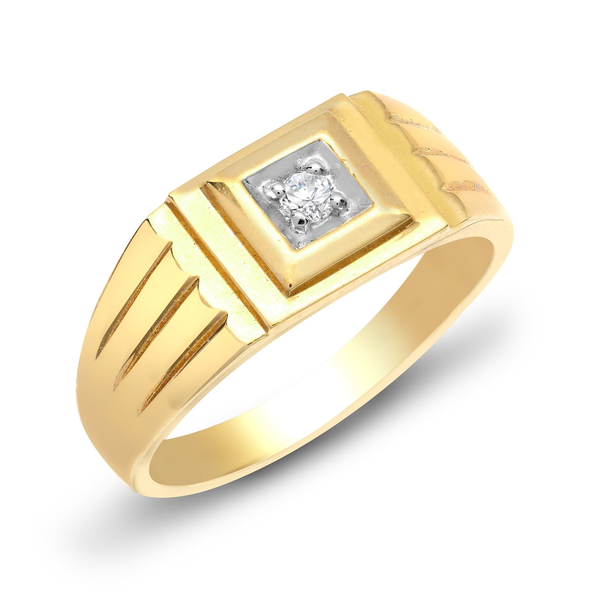 9ct Yellow Gold 11pts Gents Single Stone Diamond Ring