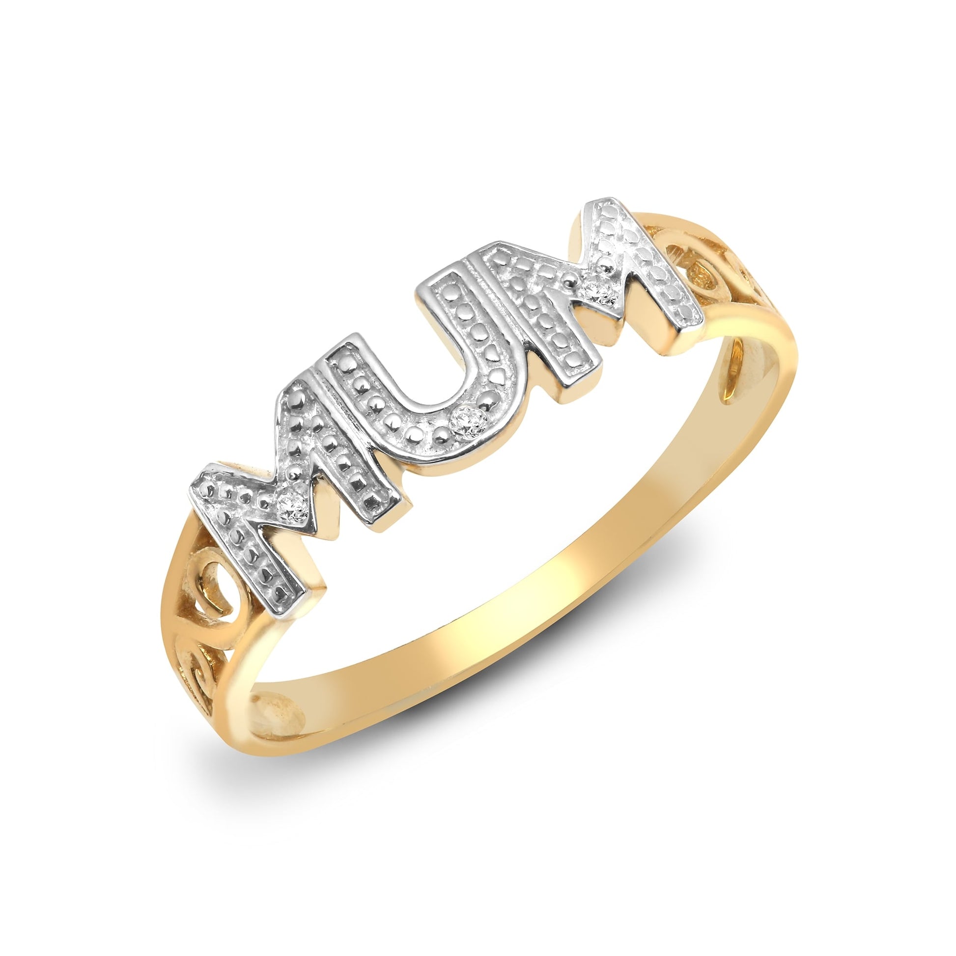 9ct Yellow Gold 2pts Diamond 'MUM' Ring