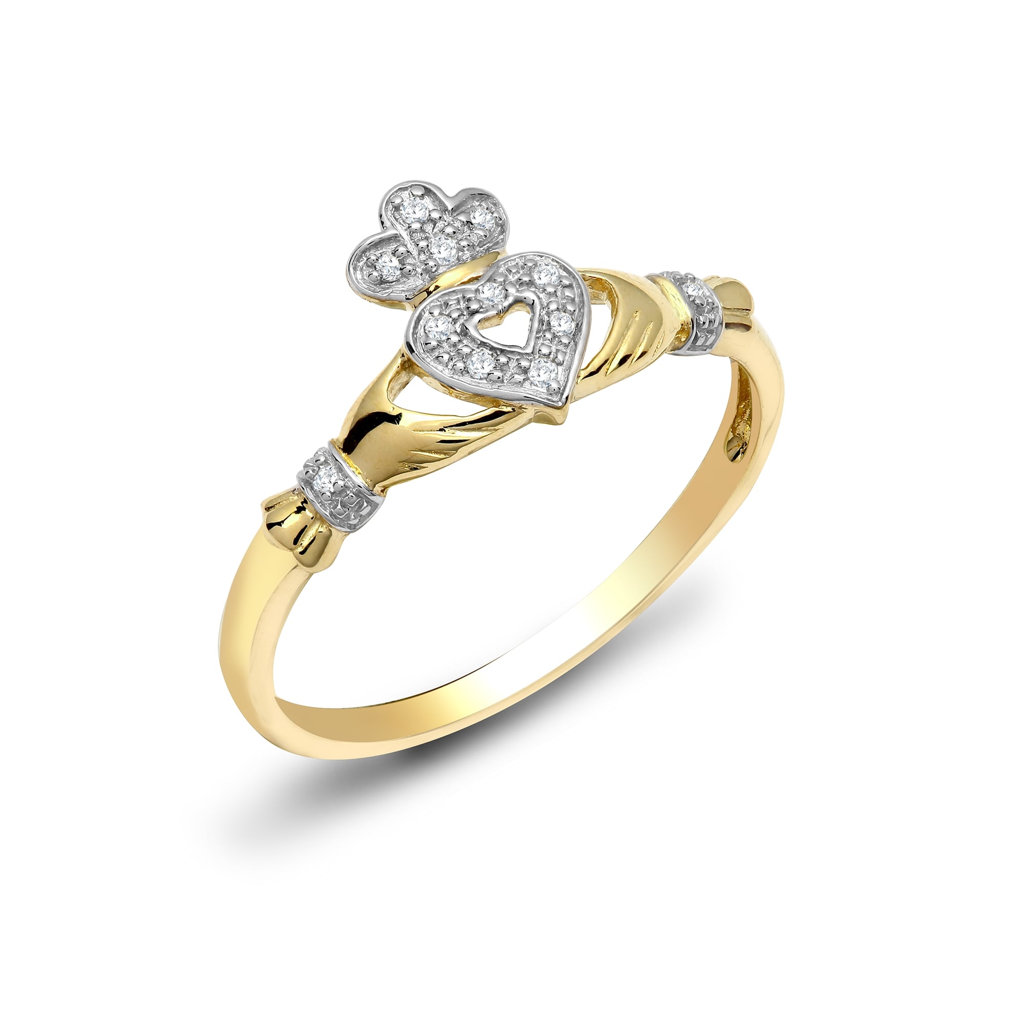 9ct Yellow Gold 5pts Diamond Claddagh Ring