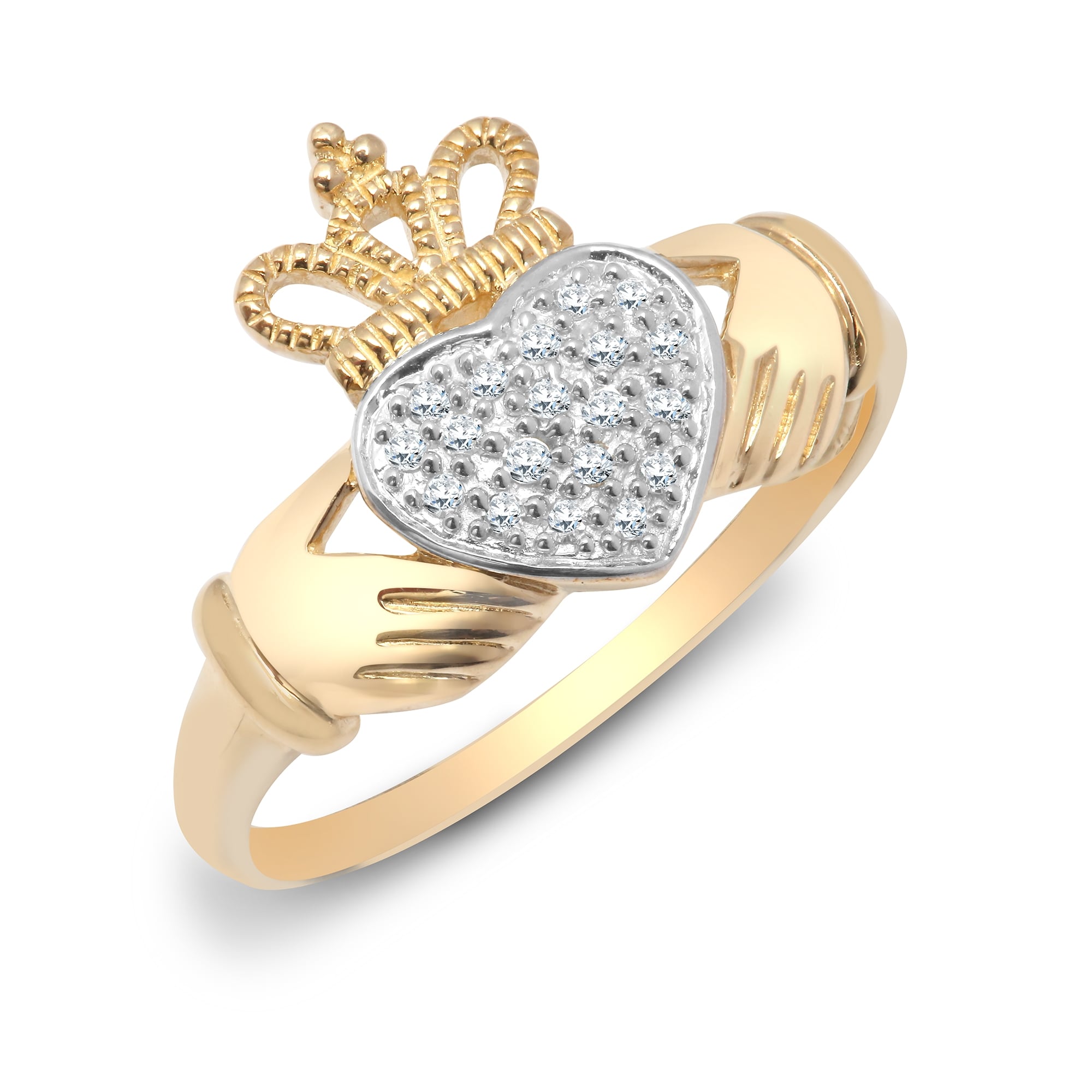 9ct Yellow Gold 10pts Diamond Claddagh Ring