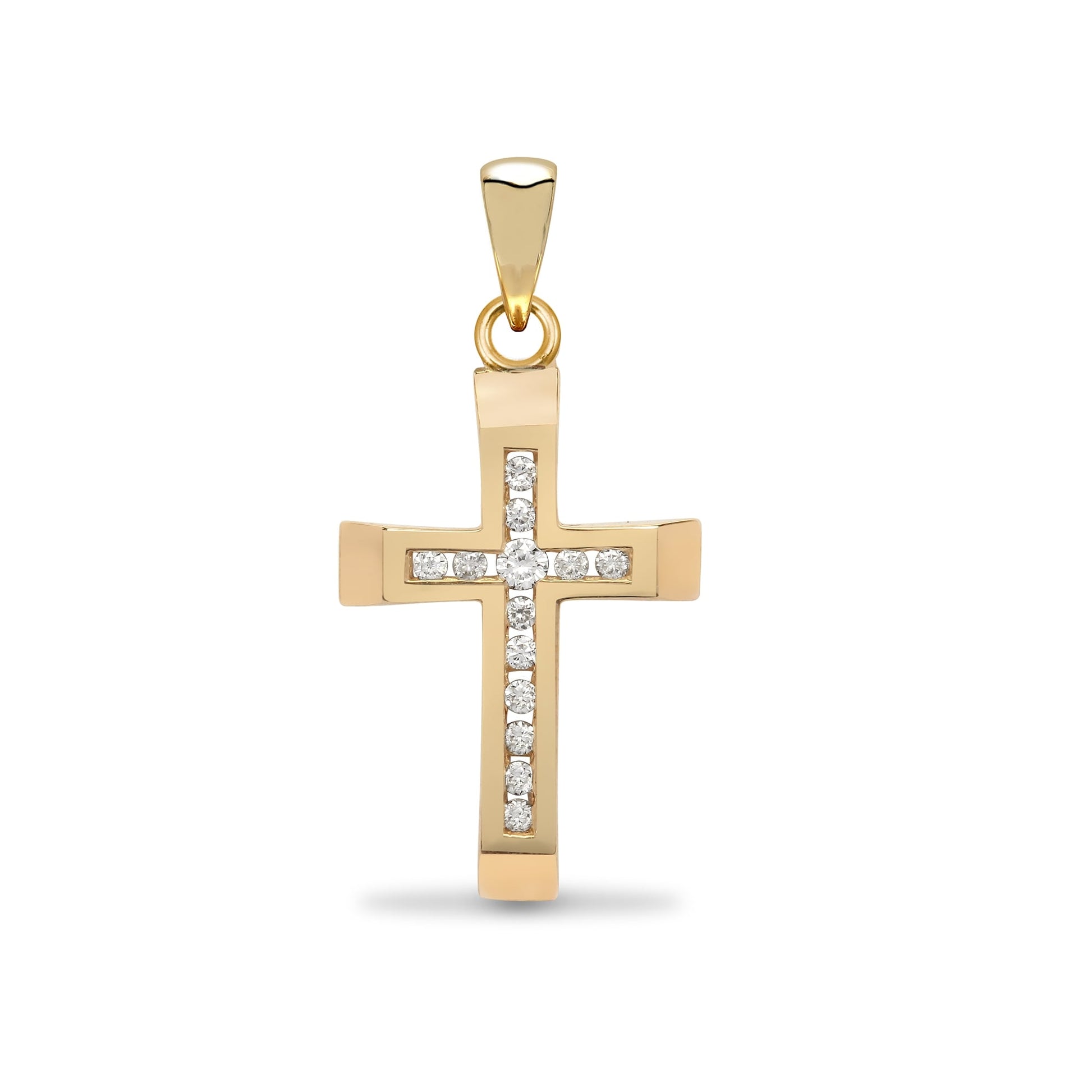 9ct Yellow Gold 12pts Channel Set Cross