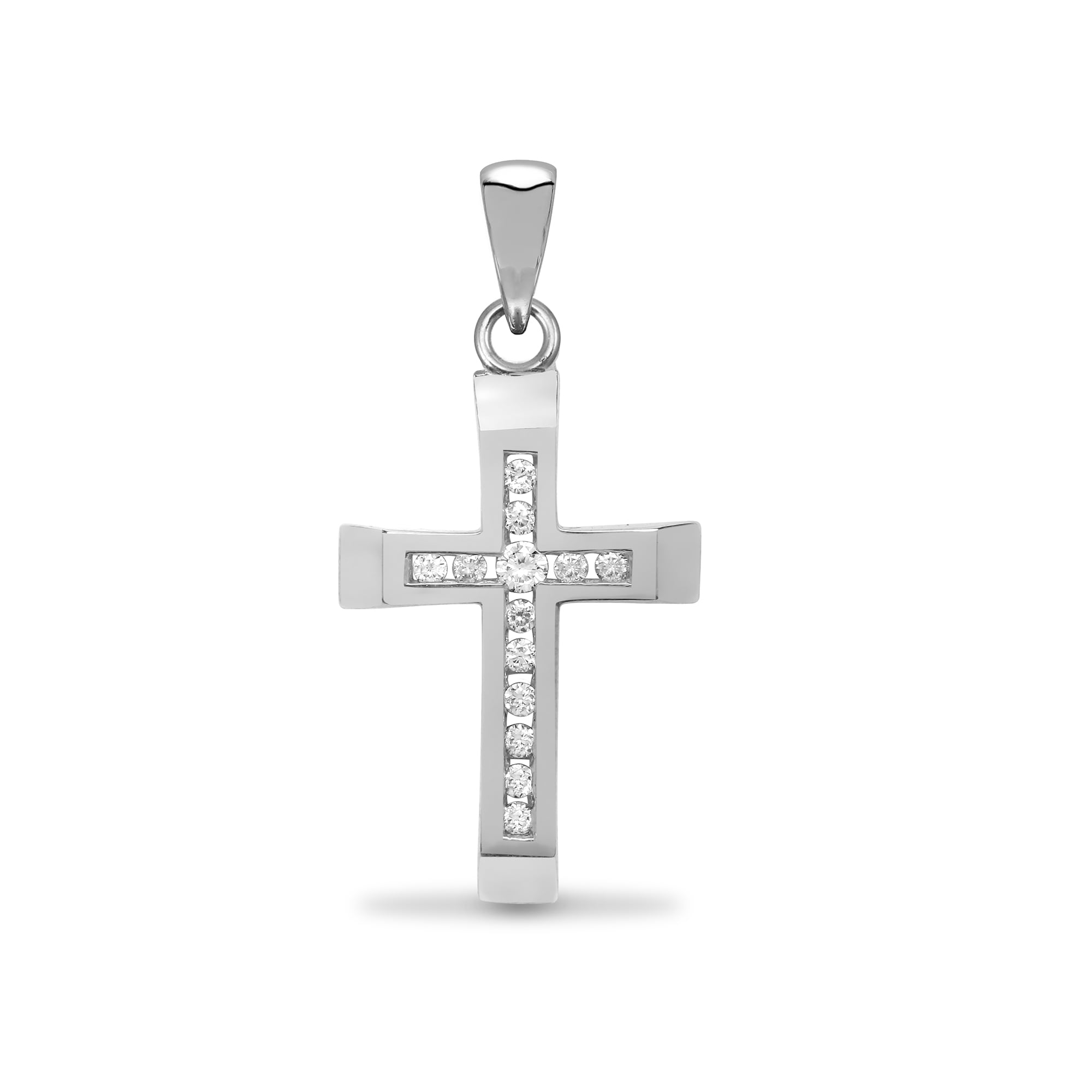 9ct White Gold 12pts Channel Set Cross