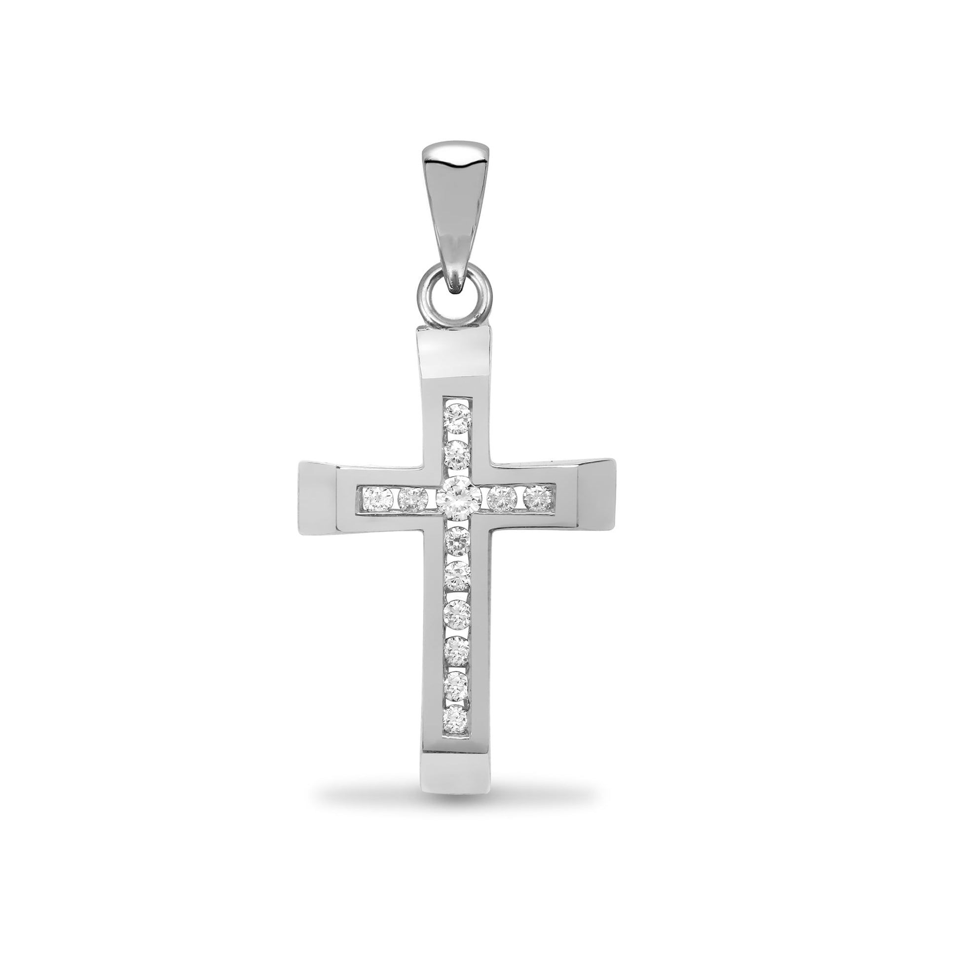 9ct White Gold 12pts Channel Set Cross
