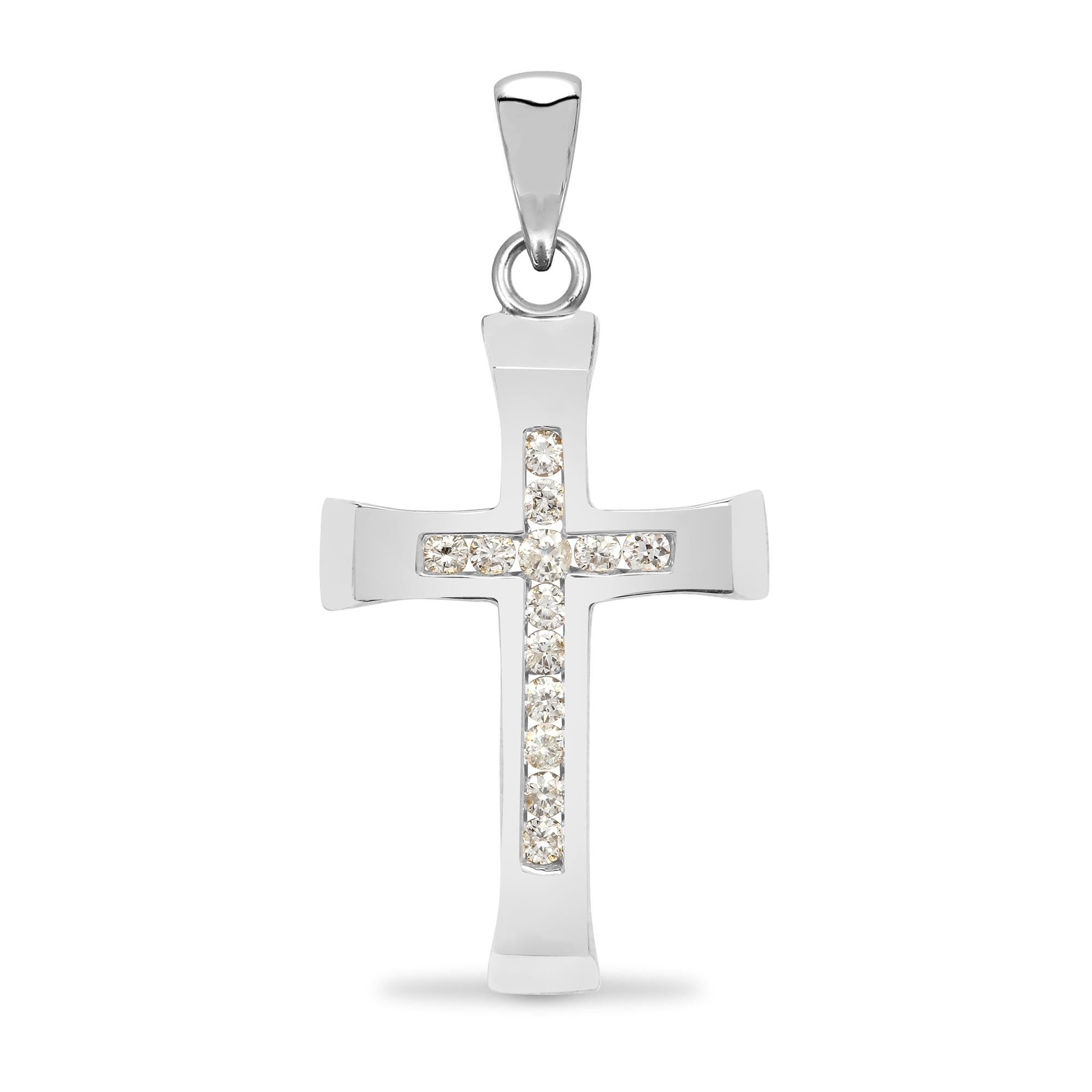 9ct White Gold 25pts Diamond Cross