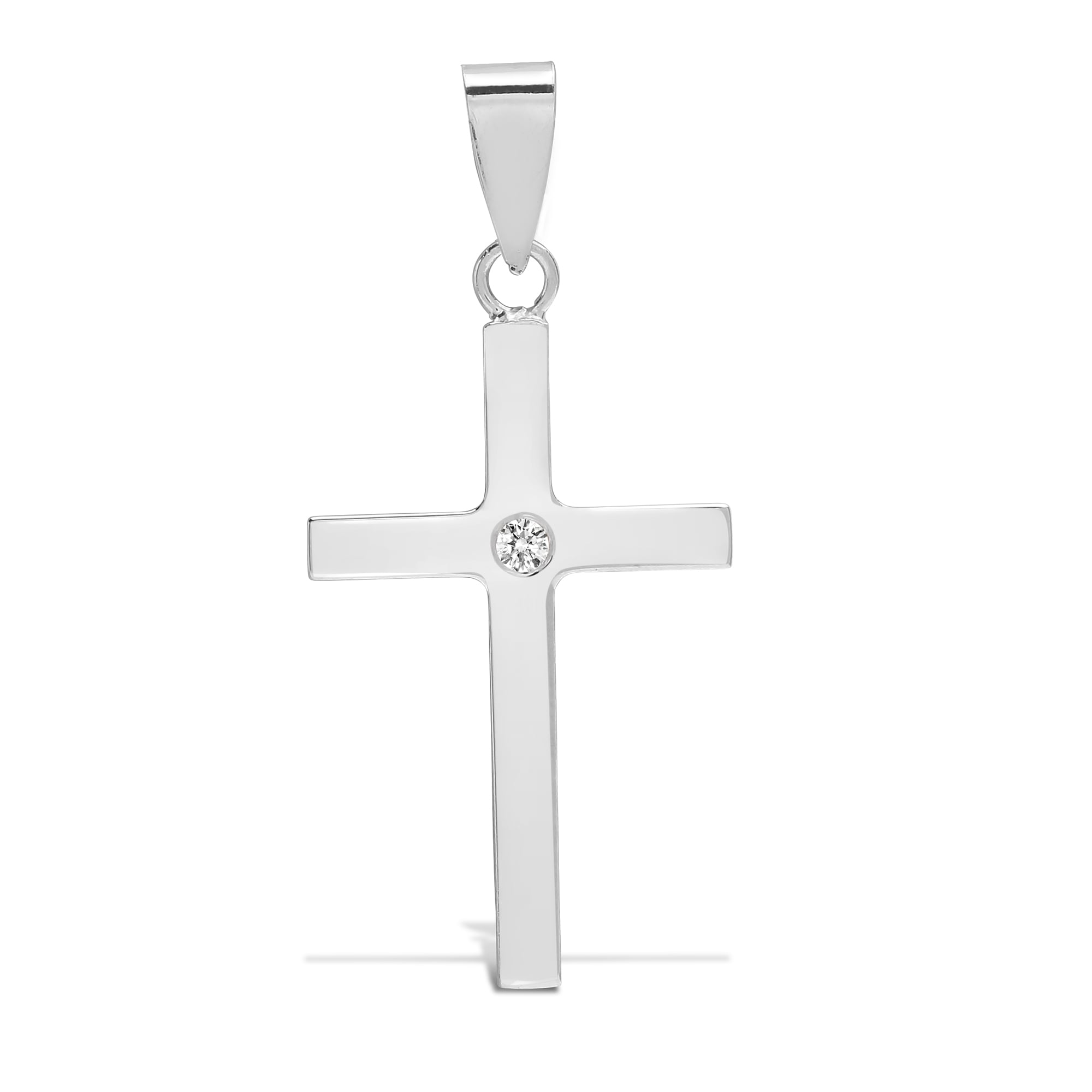 9ct White Gold 3pts Diamond Cross