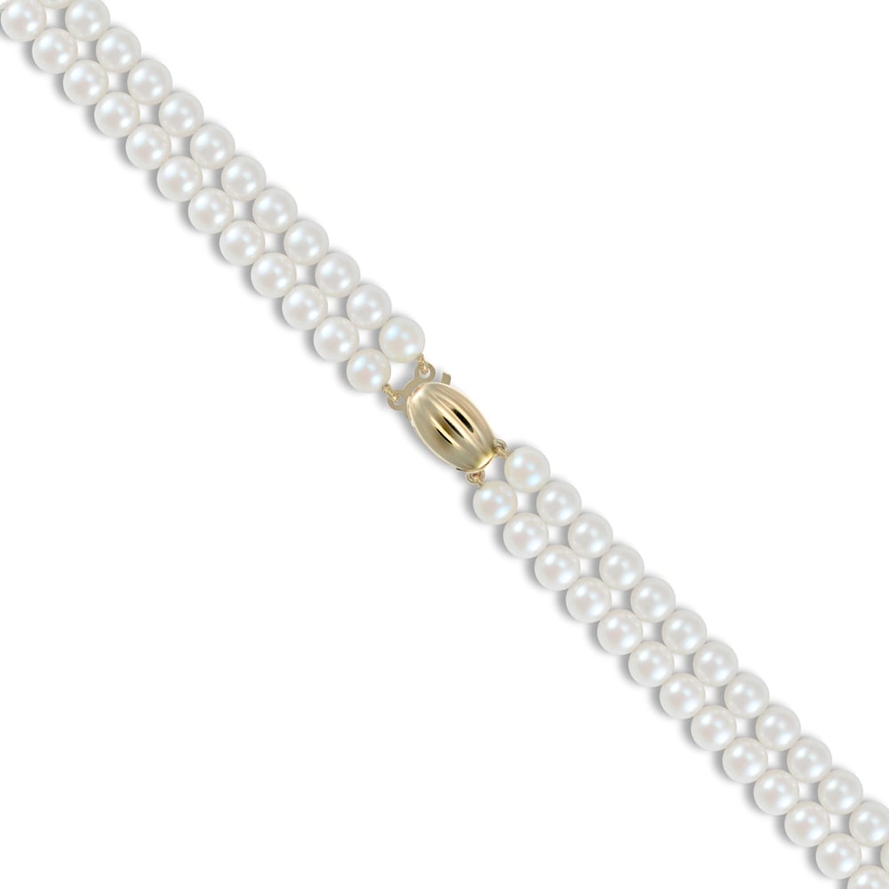 Ladies 9ct Yellow Gold Clasp Seawater Cultured Akoya Pearl Double Row Necklace 5.5-6mm