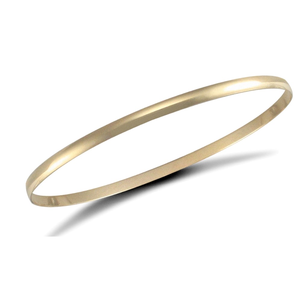 Ladies Solid 9ct Yellow Gold D-Shape 3mm Bangle Bracelet