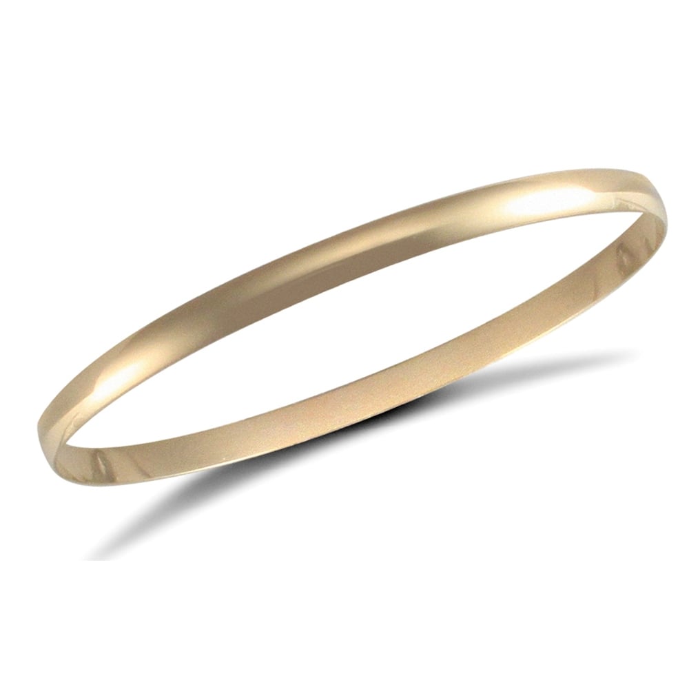 Ladies Solid 9ct Yellow Gold D-Shape 4mm Bangle Bracelet