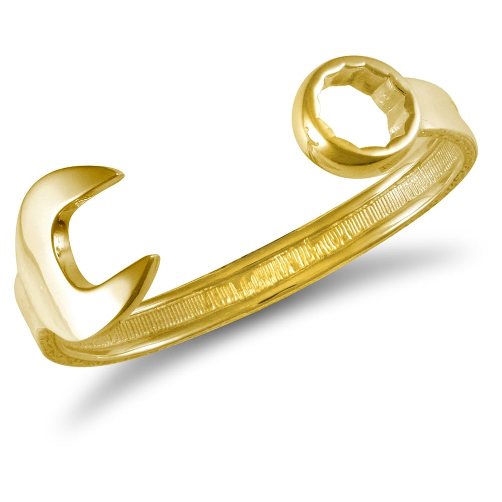 Men's Solid 9ct Yellow Gold Heavy Weight Carved Spanner Bangle Bracelet