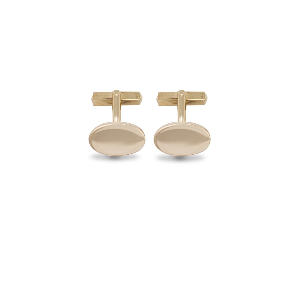 Men's Solid 9ct Yellow Gold Heavyweight Oval Swivel Back Cufflinks