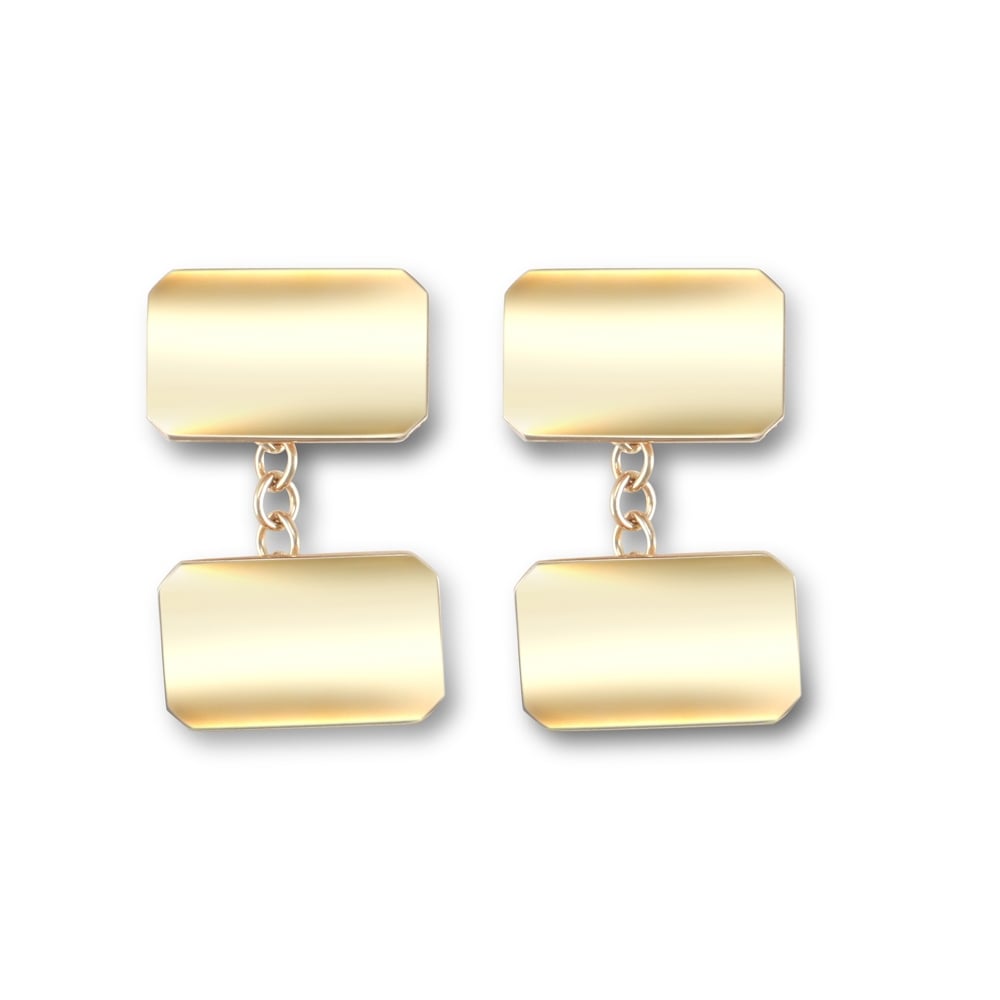 Men's Solid 9ct Yellow Gold Twin Rectangular Chain Linked Cufflinks