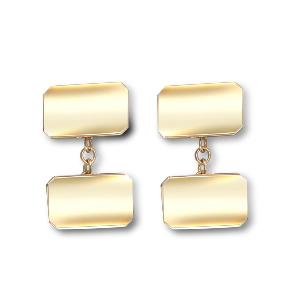 Men's Solid 9ct Yellow Gold Twin Rectangular Chain Linked Cufflinks