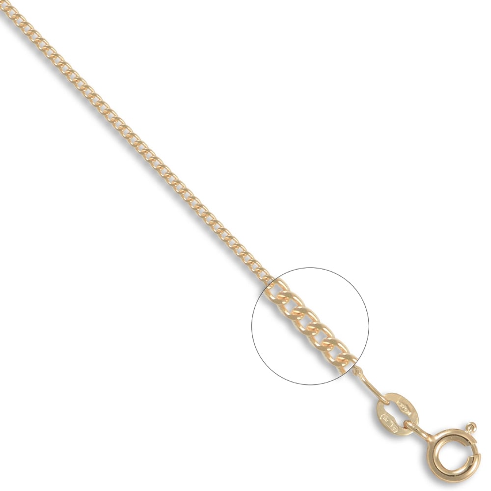 Unisex Solid 9ct Yellow Gold Diamond Cut Curb 1.3mm Gauge Pendant Chain Necklace