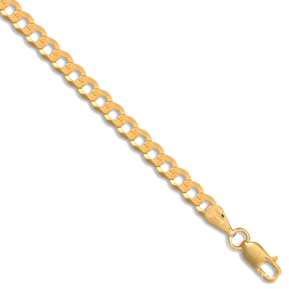 Unisex Solid 9ct Yellow Gold Flat Curb 3.6mm Gauge Chain Necklace