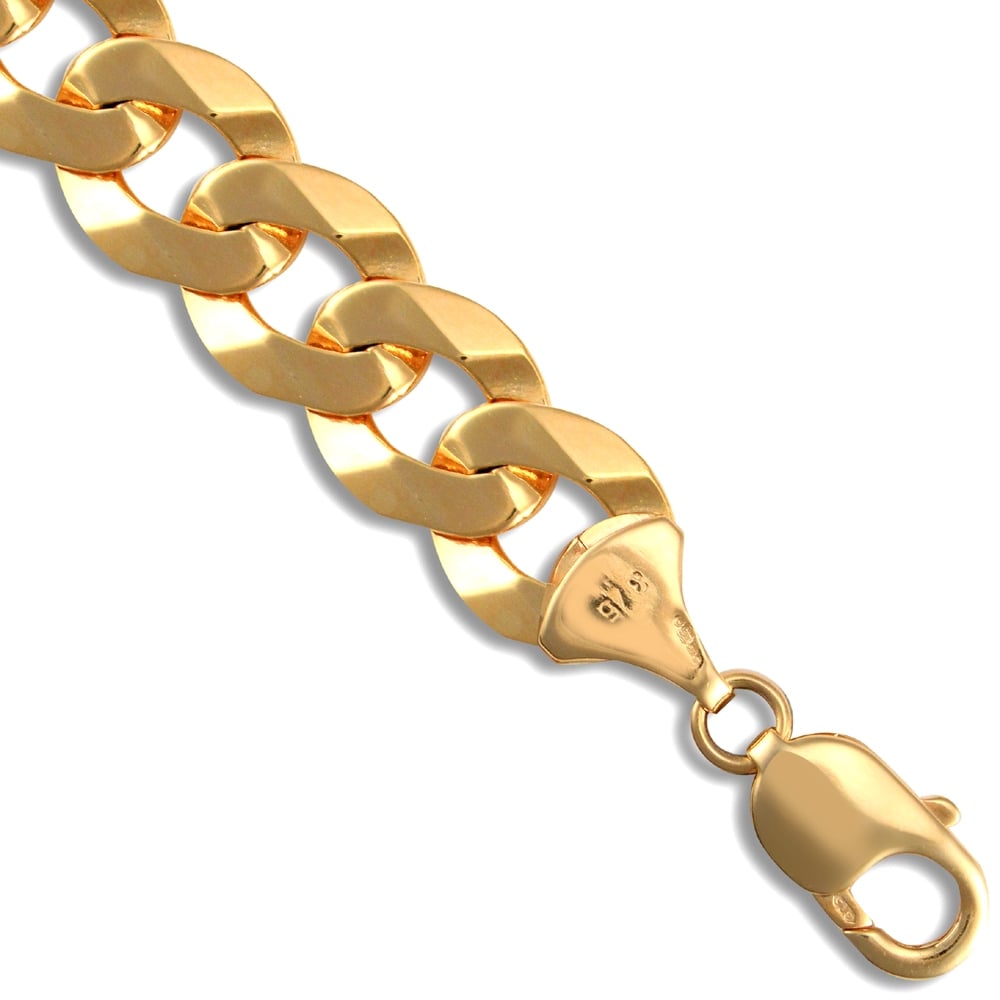 Men's Solid 9ct Yellow Gold Flat Curb 13.2mm Gauge Chain/Bracelet