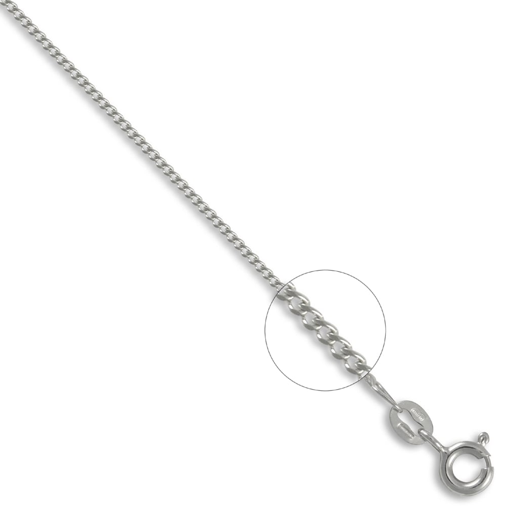Unisex Solid 18ct White Gold Curb 1mm Gauge Pendant Chain Necklace, 20 inch