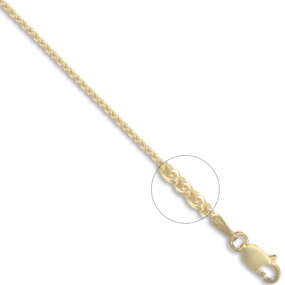 Unisex Solid 9ct Yellow Gold Diamond Cut Spiga 1.2mm Gauge Pendant Chain Necklace