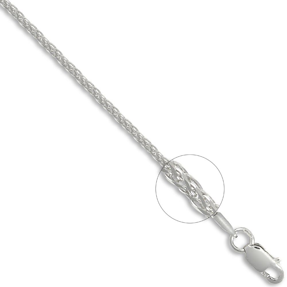 Unisex Solid 9ct White Gold Diamond Cut Spiga 1.2mm Gauge Pendant Chain Necklace