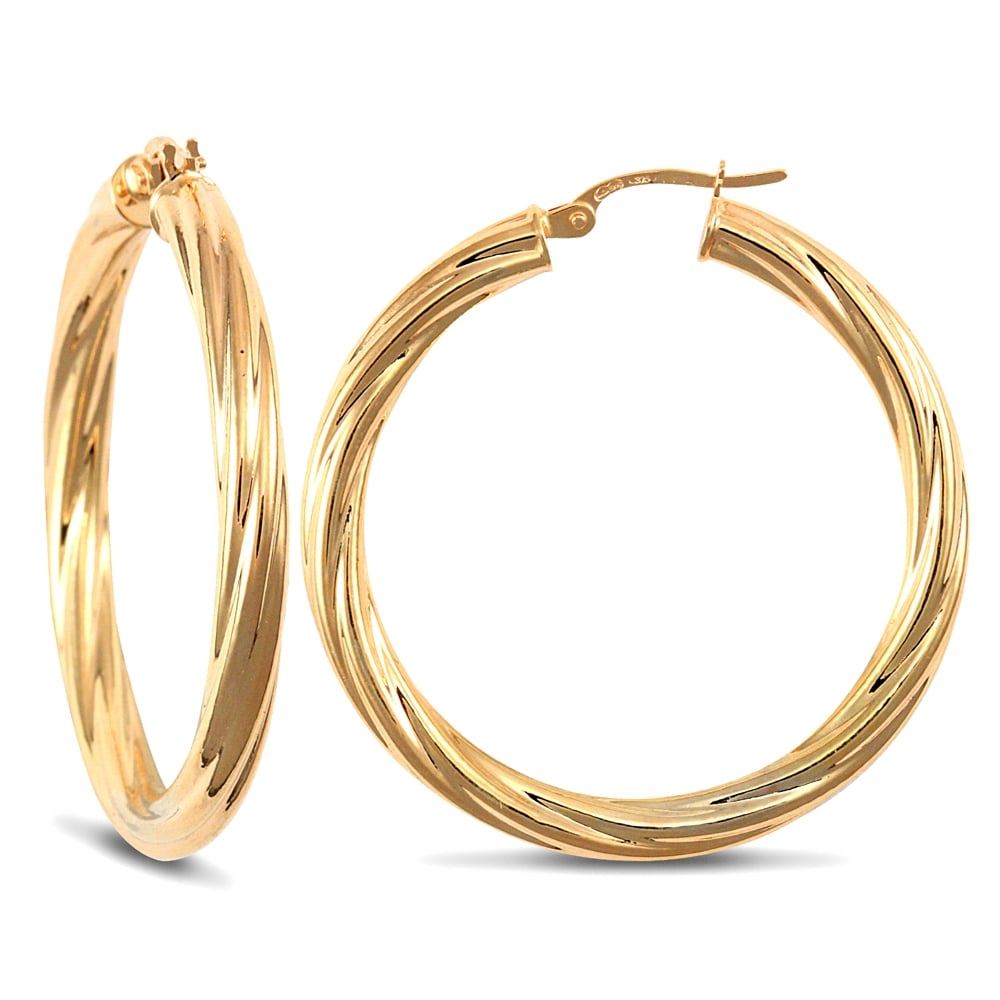 Ladies 9ct Yellow Gold Twisted 4mm Hoop Earrings 37mm