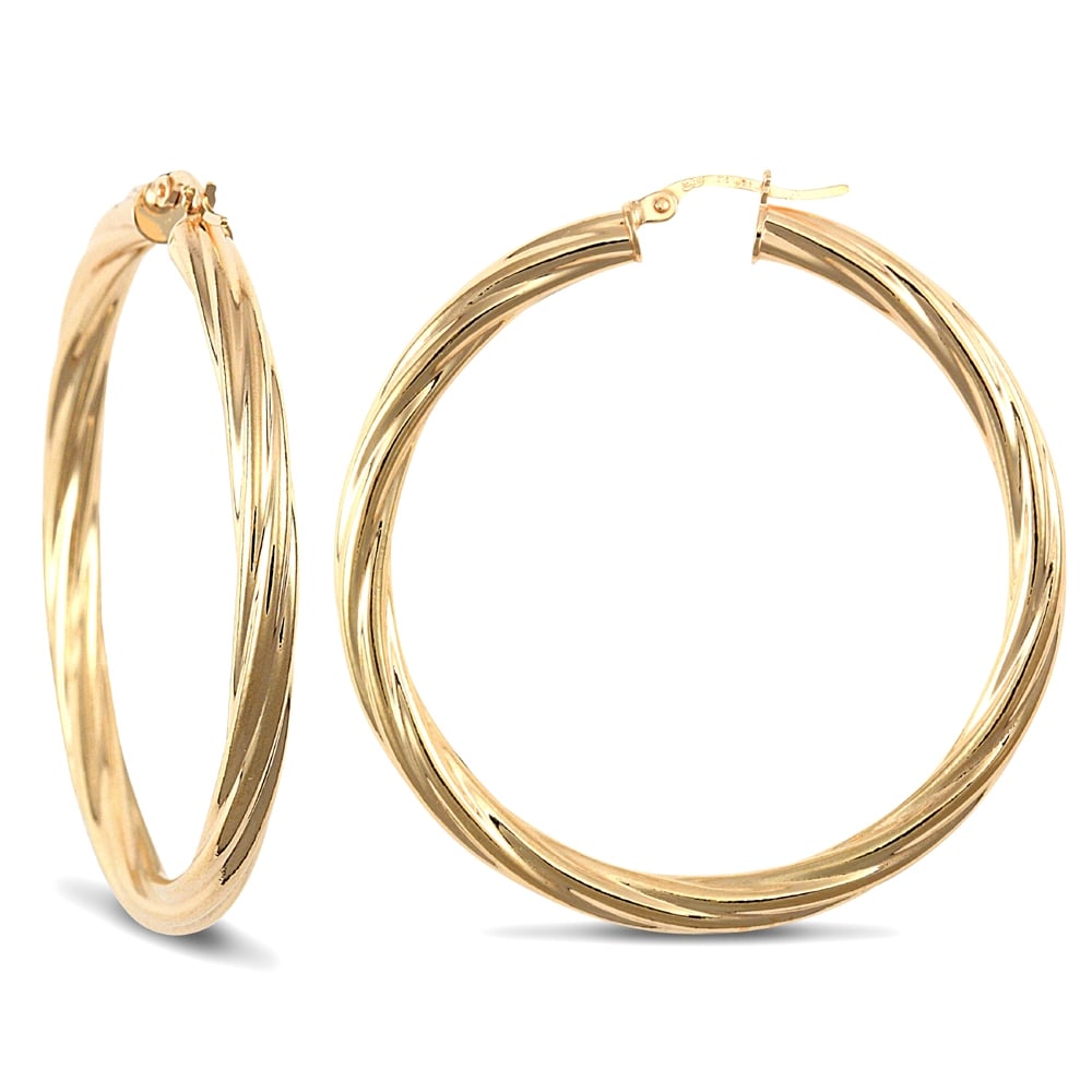 Ladies 9ct Yellow Gold Twisted 4mm Hoop Earrings 47mm