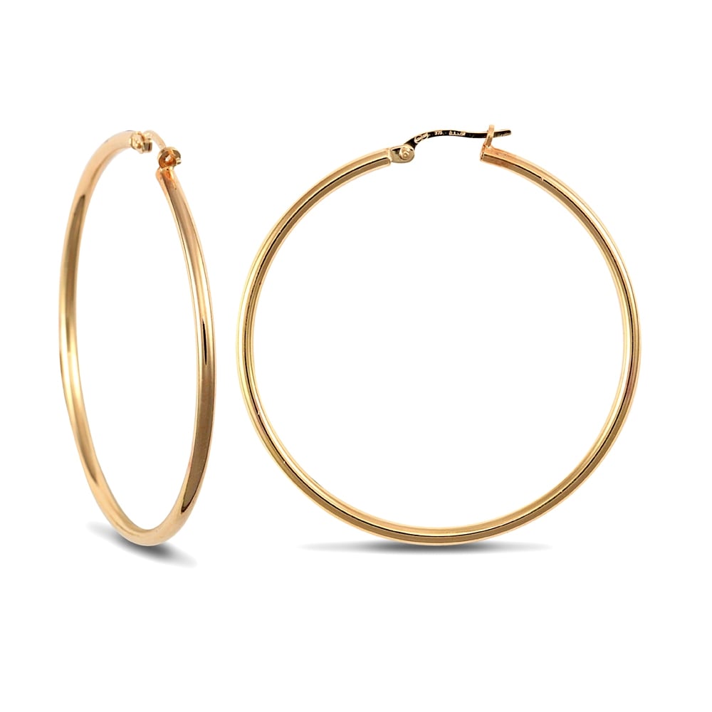Ladies 9ct Yellow Gold Polished 2mm Hoop Earrings 45mm