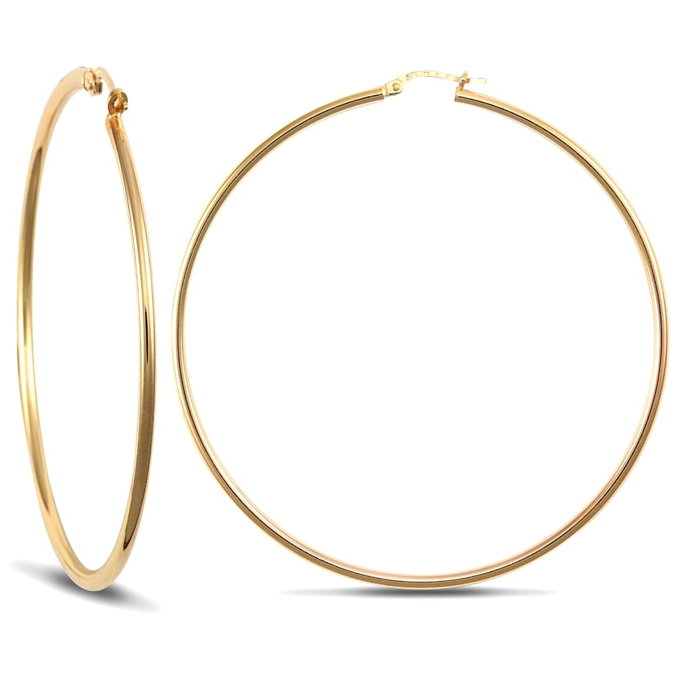 Ladies 9ct Yellow Gold Polished 2mm Hoop Earrings 65mm