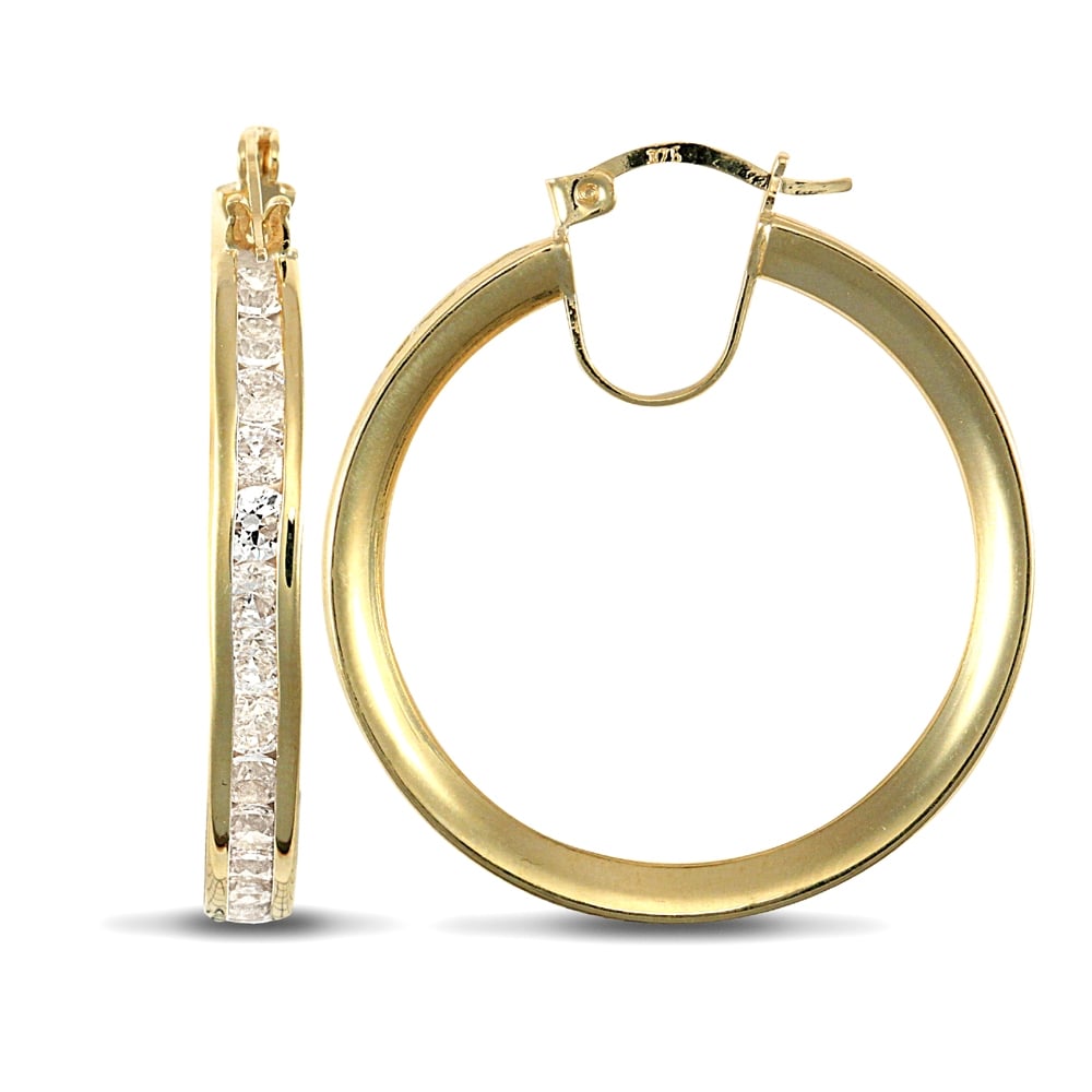 Ladies 9ct Yellow Gold White Round Brilliant Cubic Zirconia Eternity 4mm Hoop Earrings 29mm