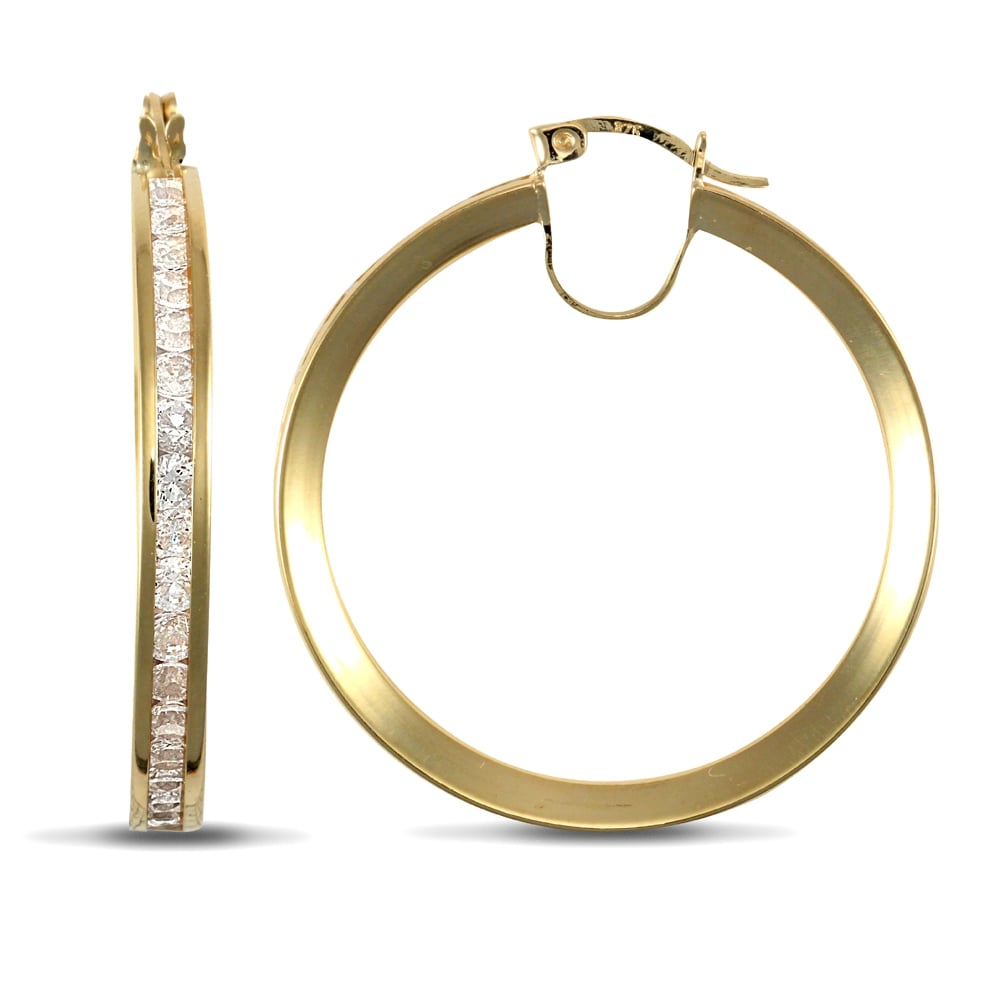 Ladies 9ct Yellow Gold White Round Brilliant Cubic Zirconia Eternity 4mm Hoop Earrings 35mm