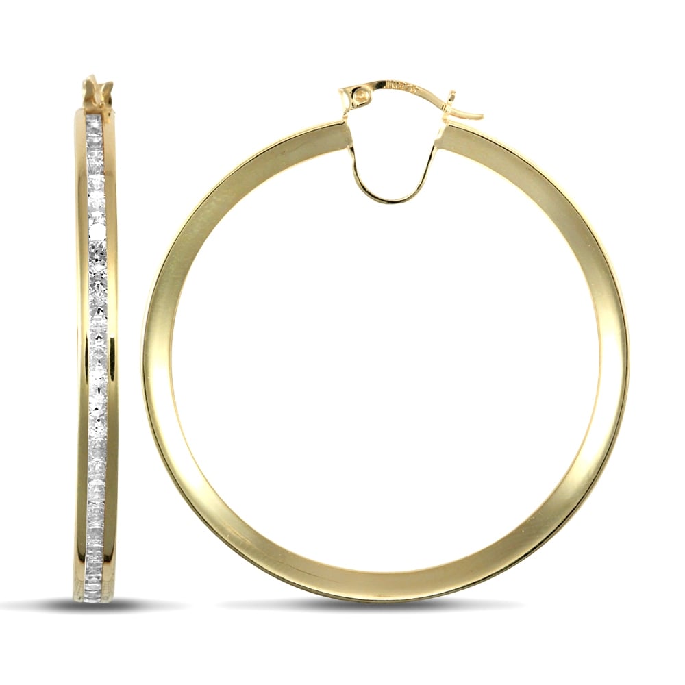 Ladies 9ct Yellow Gold White Round Brilliant Cubic Zirconia Eternity 4mm Hoop Earrings 47mm