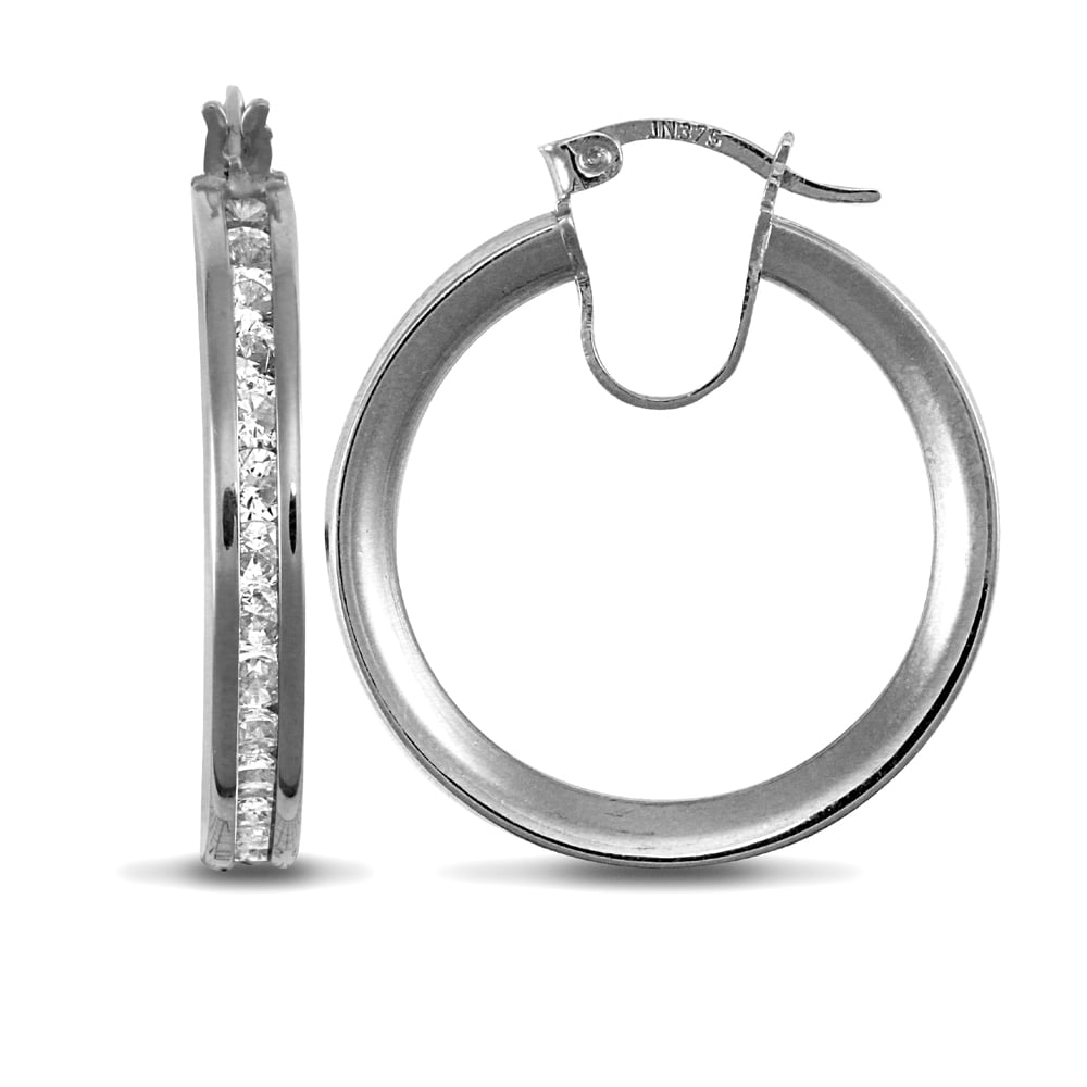 Ladies 9ct White Gold White Round Brilliant Cubic Zirconia Eternity 4mm Hoop Earrings 22mm
