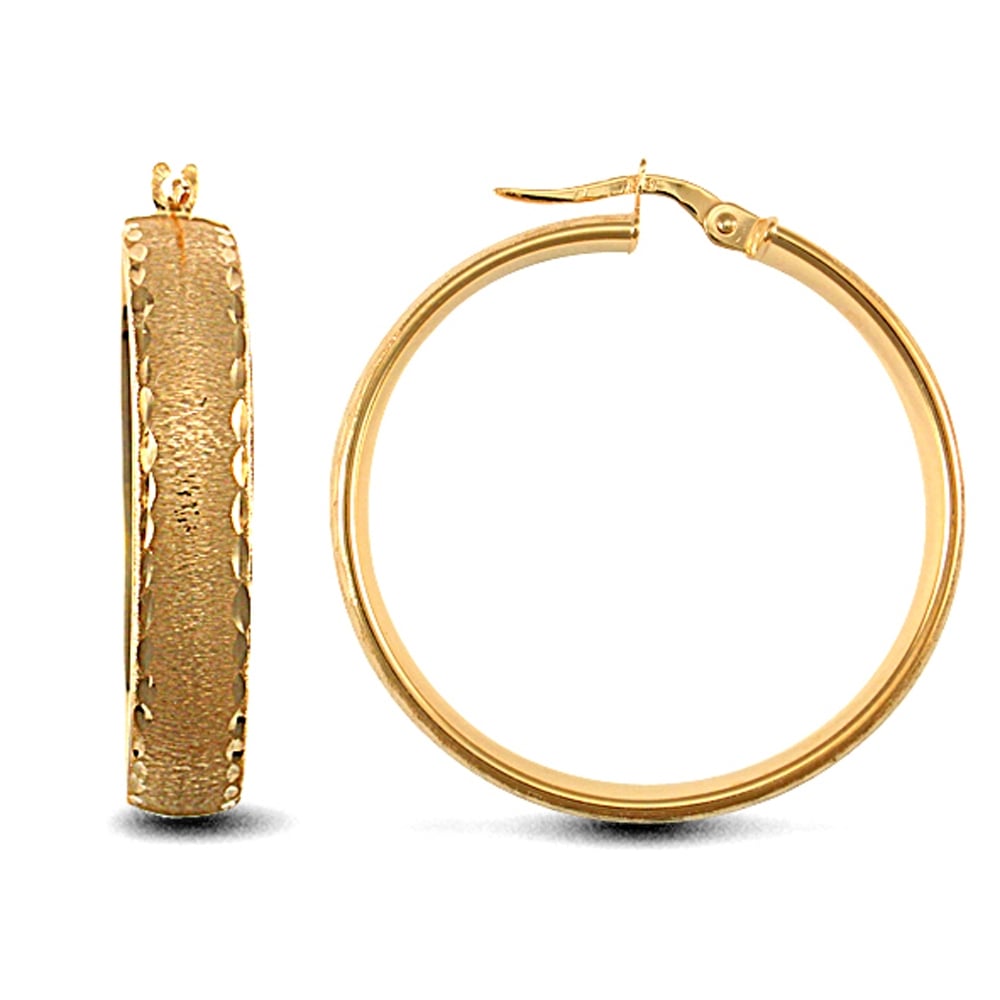 Ladies 9ct Yellow Gold Frosted Diamond Cut Wedding Band 6mm Hoop Earrings 32mm