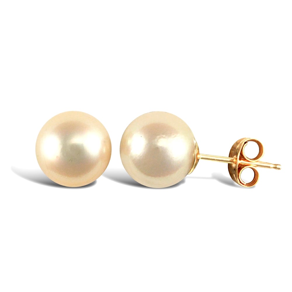 Ladies 9ct Yellow Gold Seawater Cultured Akoya Pearl Full Moon Stud Earrings 8-8.5mm