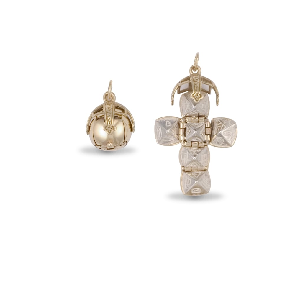 Men's 9ct Yellow Gold and Sterling Silver Golden Globe Cross Masonic Ball Pendant