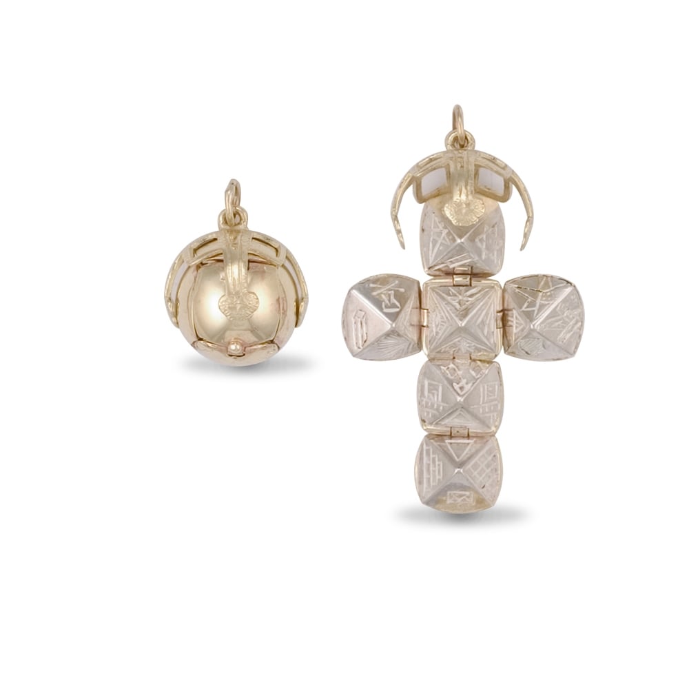 Men's 9ct Yellow Gold and Sterling Silver Golden Globe Cross Masonic Ball Pendant