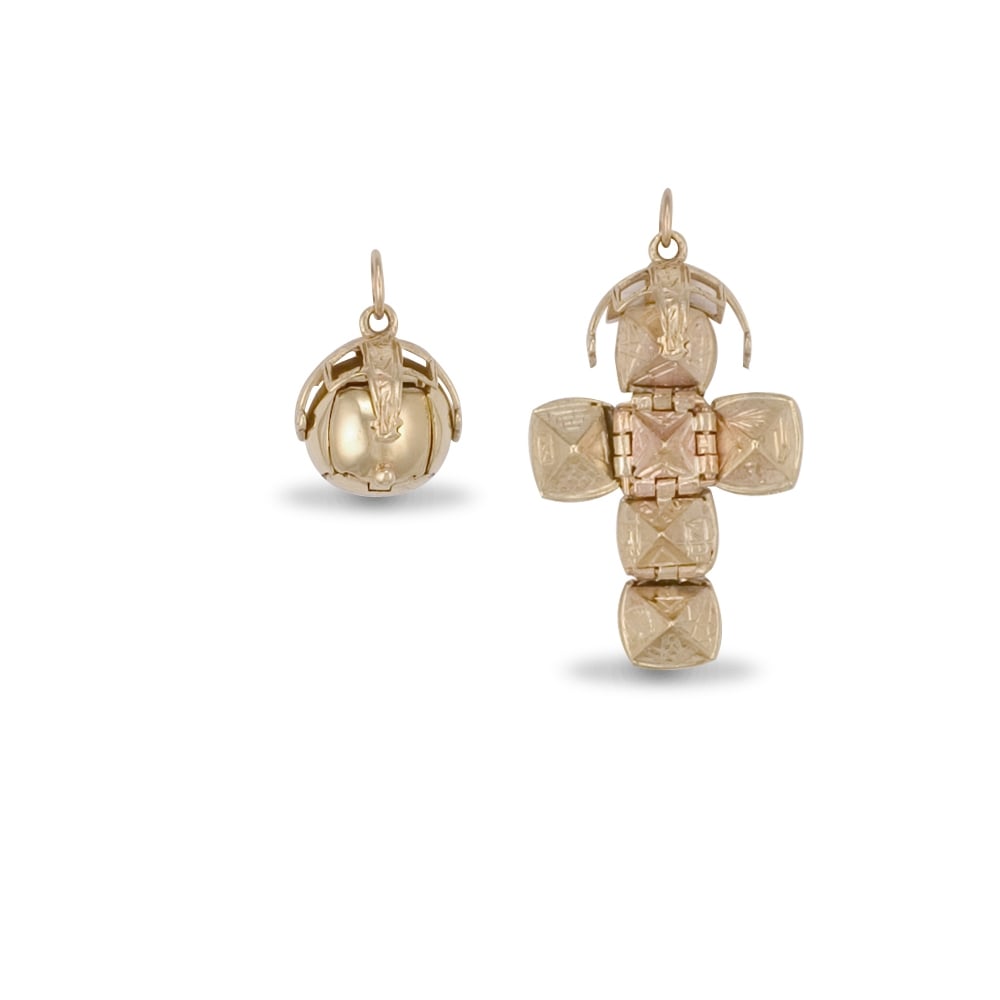 Men's 9ct Yellow Gold Golden Globe Cross Masonic Ball Pendant