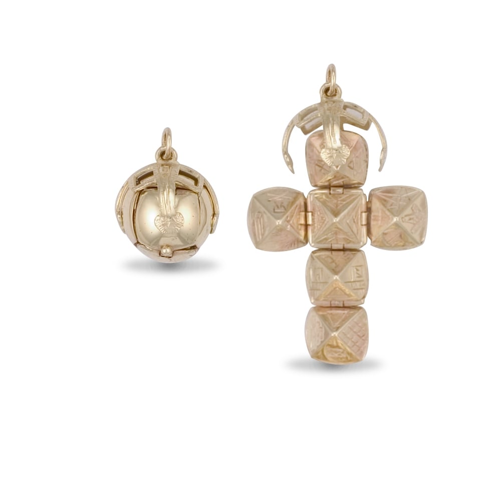 Men's 9ct Yellow Gold Golden Globe Cross Masonic Ball Pendant