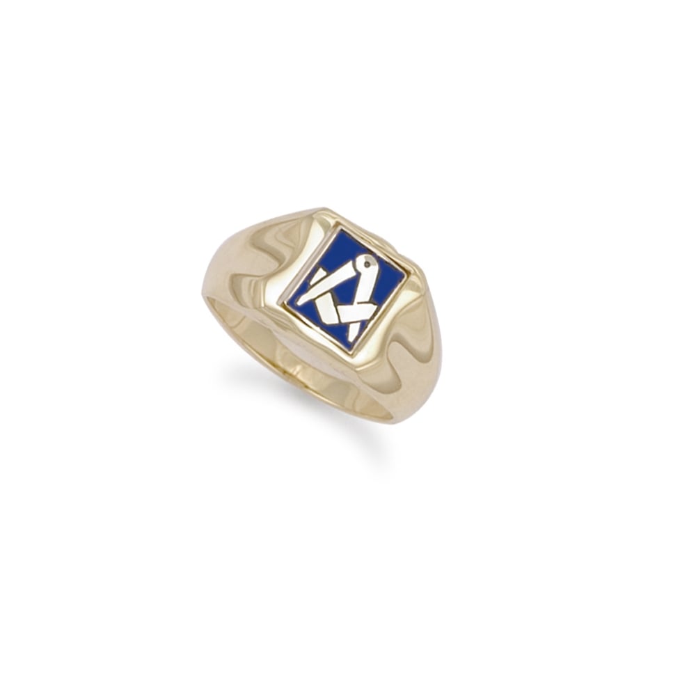 Men's Solid 9ct Yellow Gold Enamel Swivel Centre Rectangular Masonic Ring
