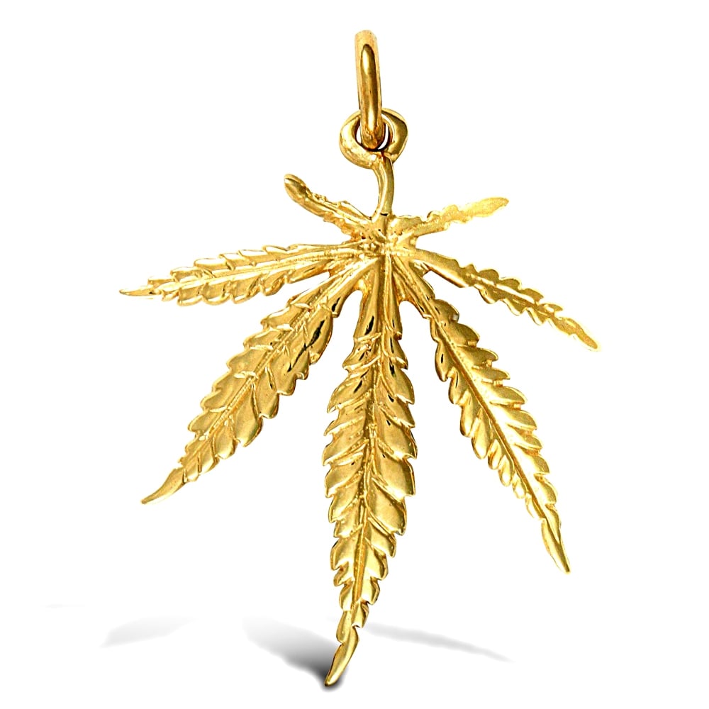 Solid 9ct Yellow Gold Marijuana Leaf Charm Pendant