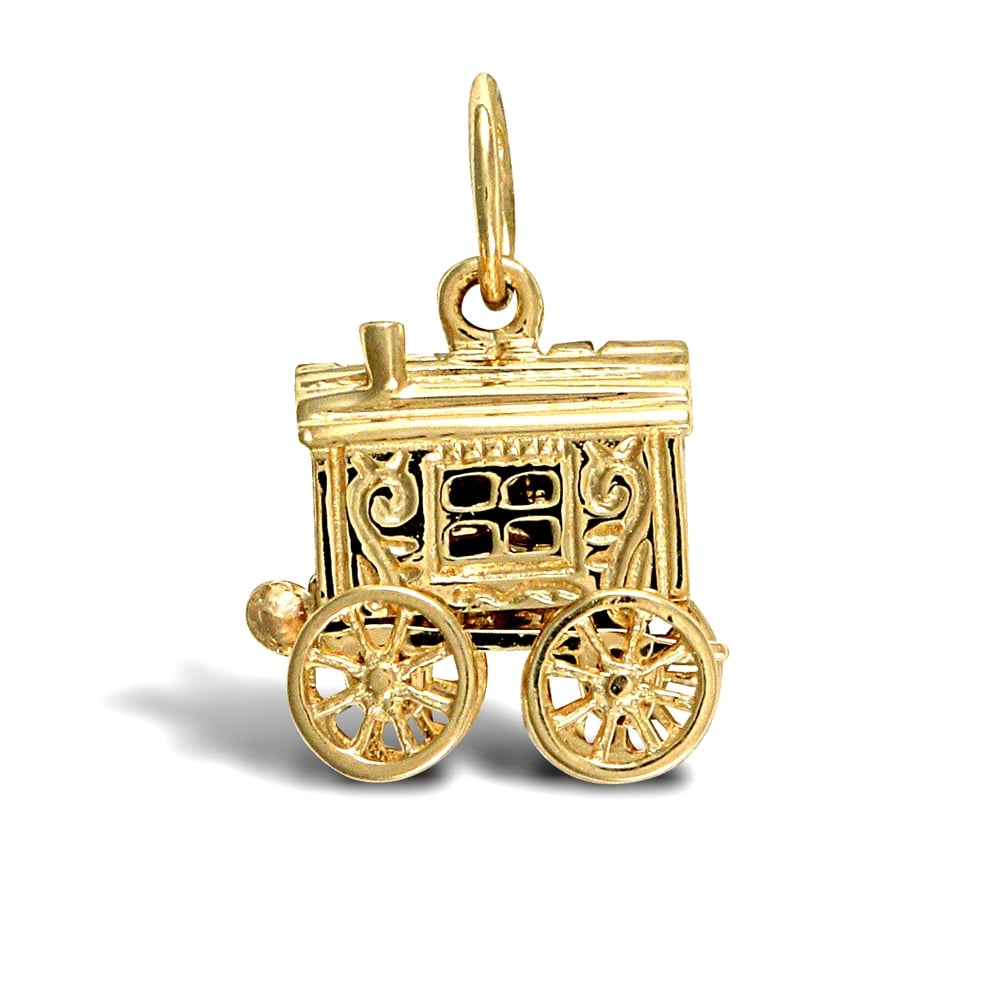 Solid 9ct Yellow Gold Openning Carriage Wagon Charm Pendant