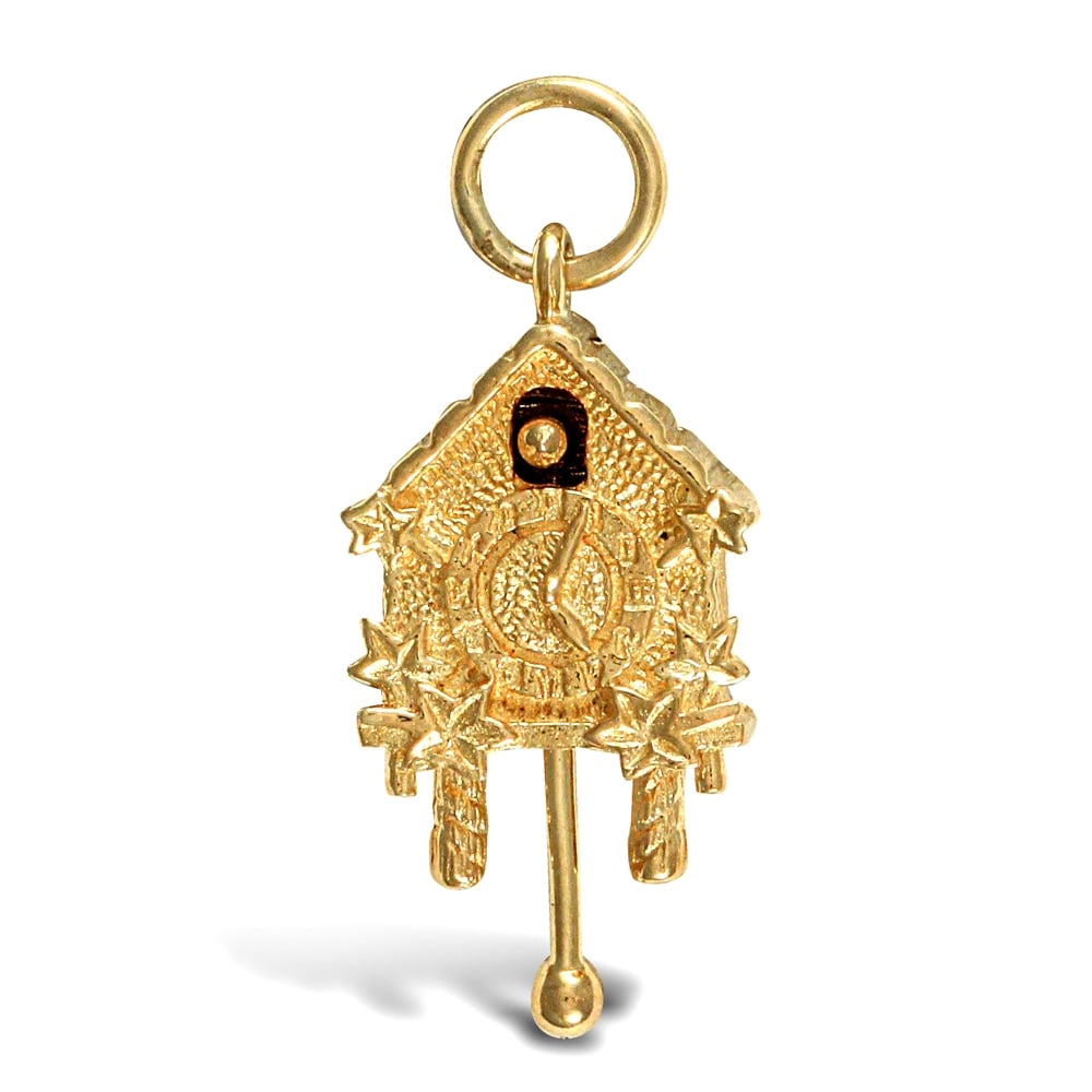 Solid 9ct Yellow Gold Cuckoo Clock Charm Pendant