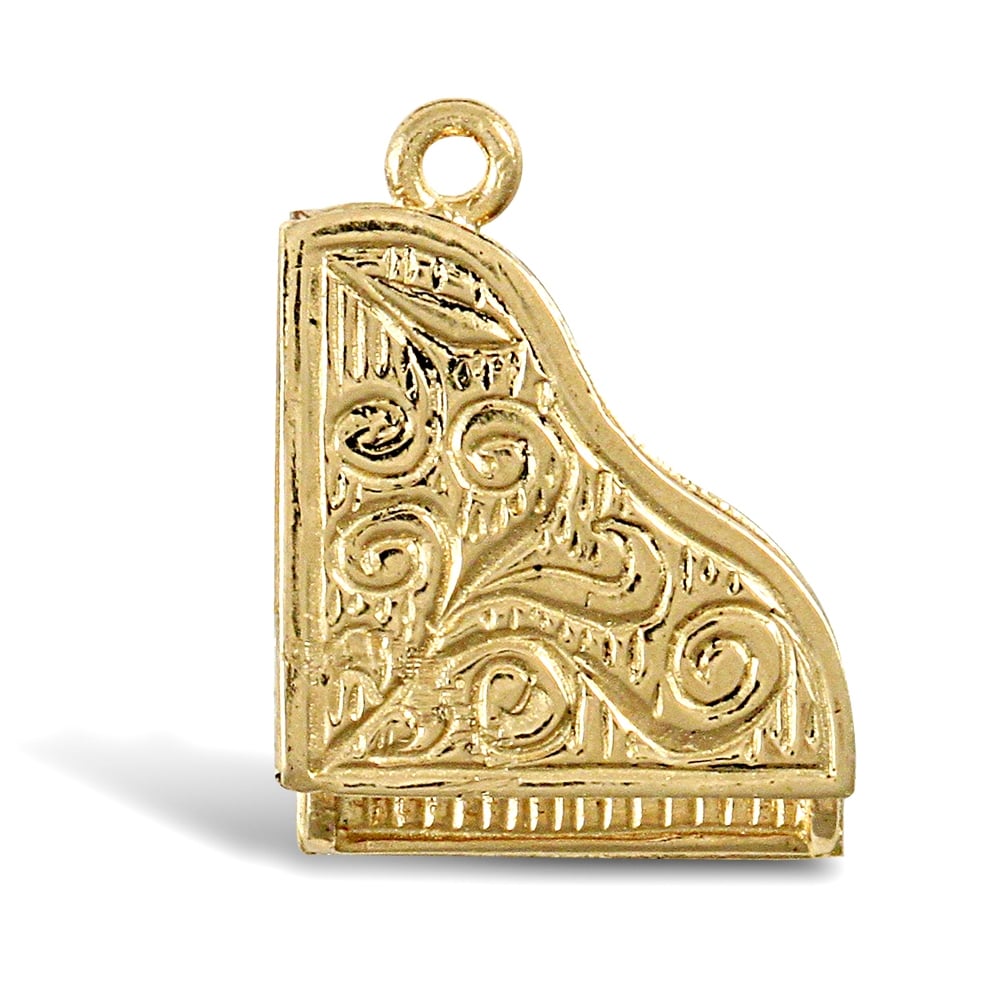 Solid 9ct Yellow Gold Open Grand Piano Charm Pendant