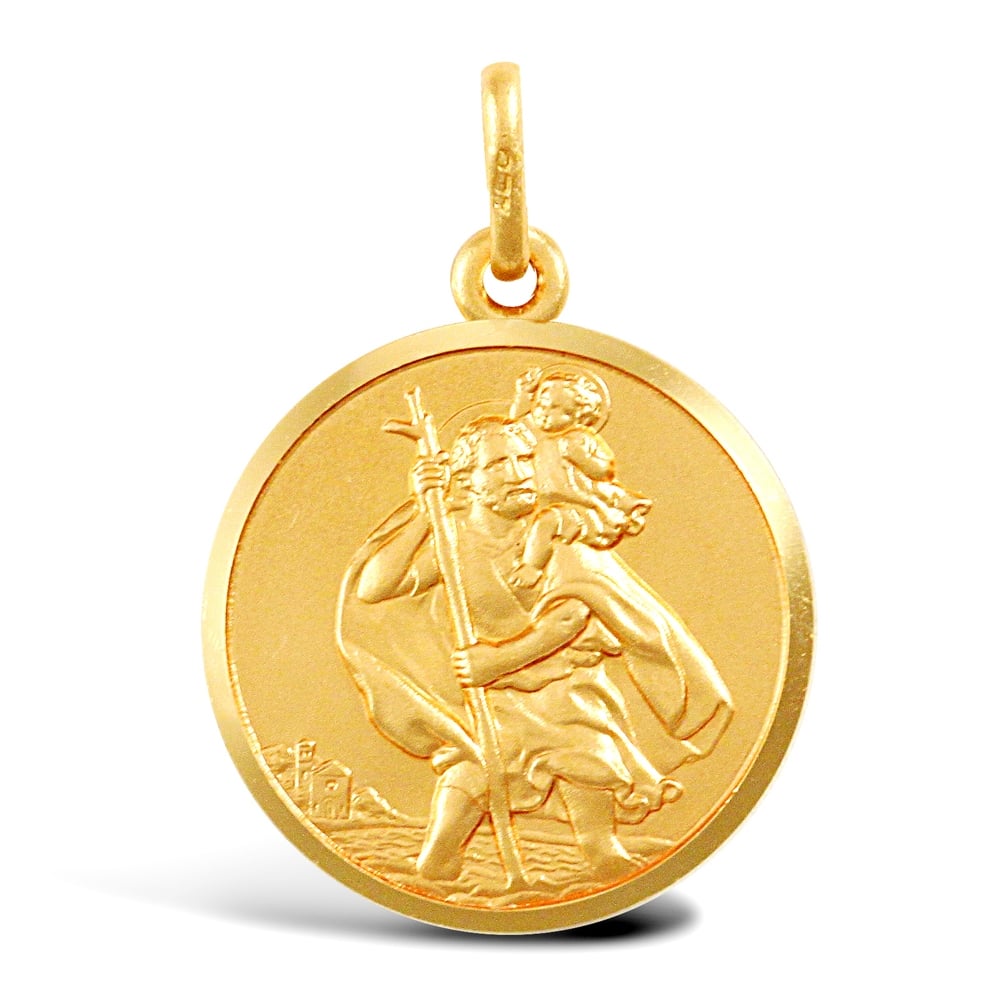 Solid 9ct Yellow Gold Matte St Christopher Medallion Pendant