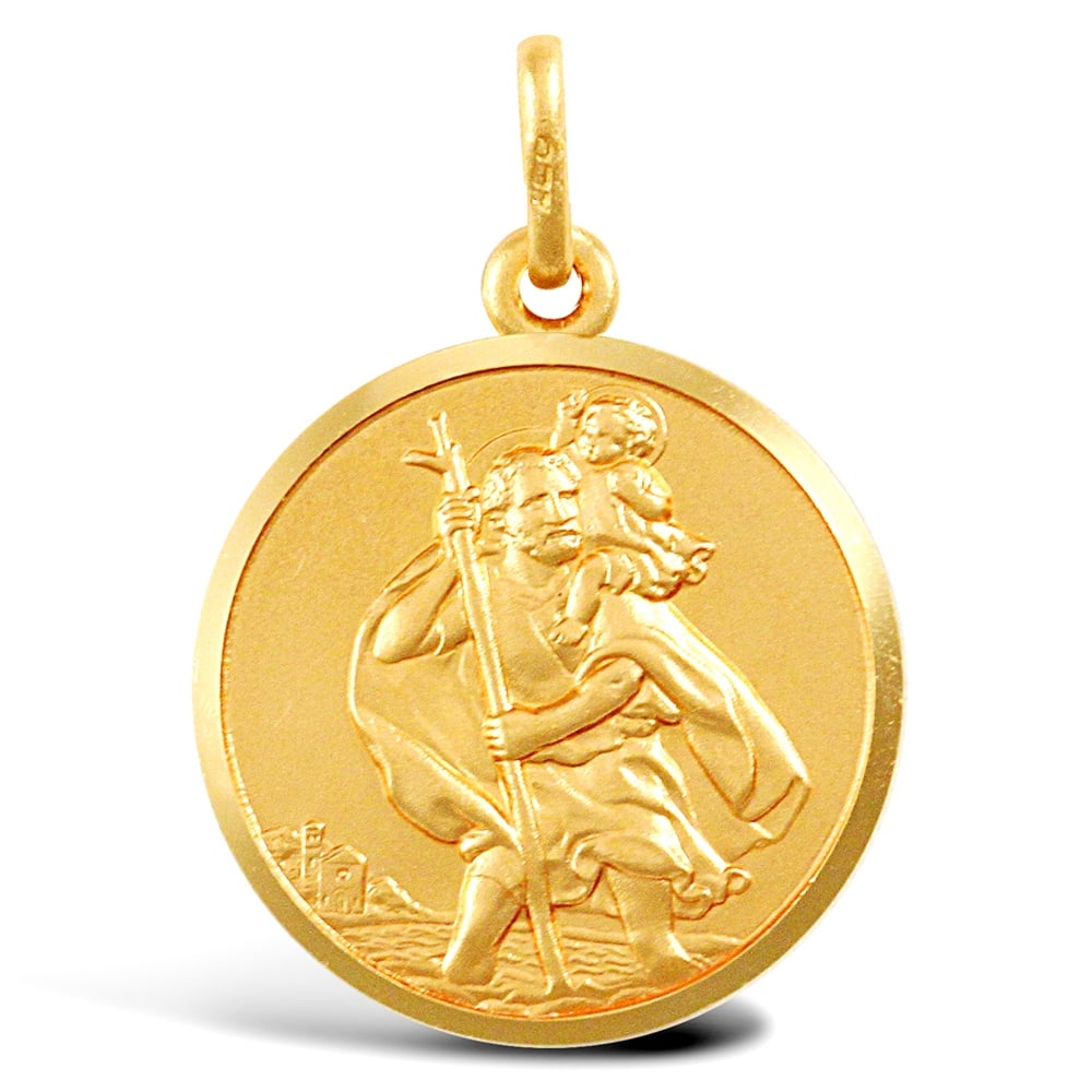 Solid 9ct Yellow Gold Matte St Christopher Medallion Pendant