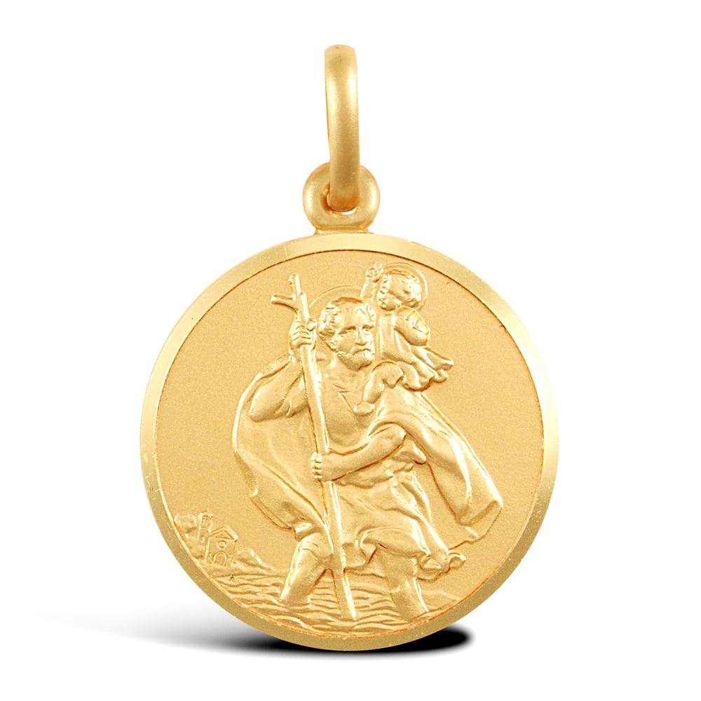 Solid 9ct Yellow Gold Matte St Christopher Medallion Pendant
