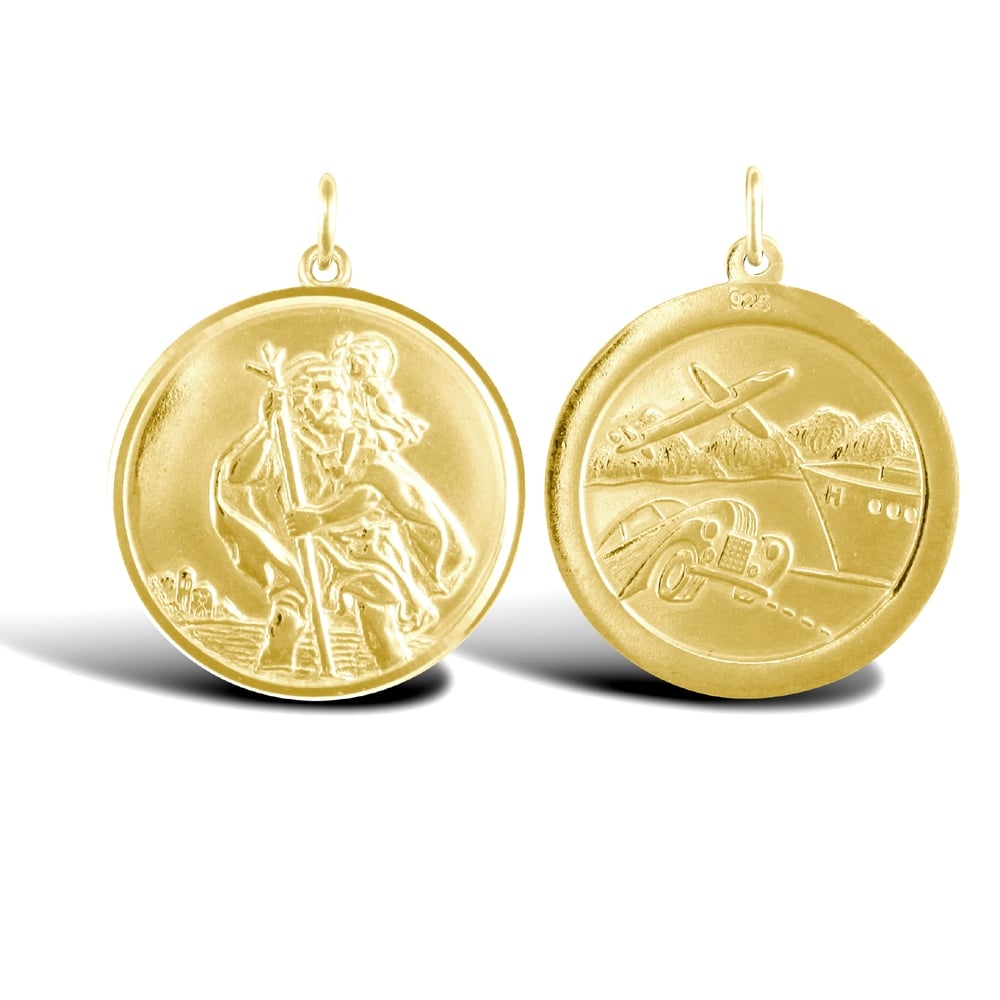 Solid 9ct Yellow Gold Double Sided St Christopher Medallion Pendant